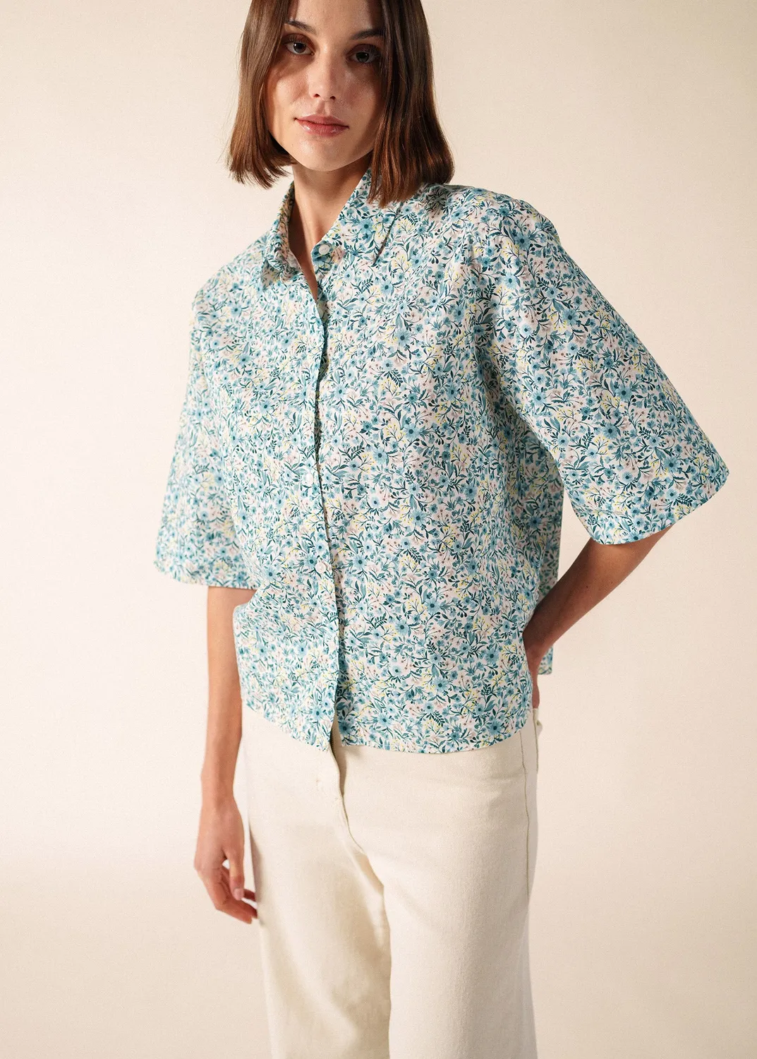 Saint James Alice chemise voile coton céleste femme