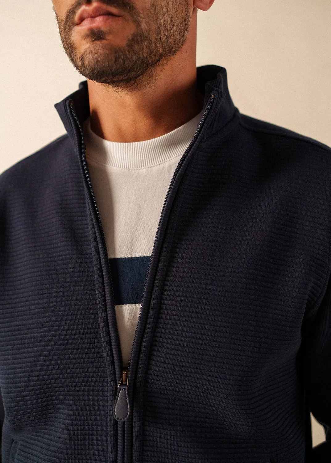 Saint James Matteo gilet zippé navy col montant coton