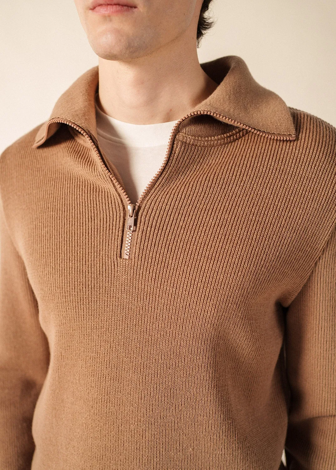 Saint James Cotentin pull beige col camionneur laine