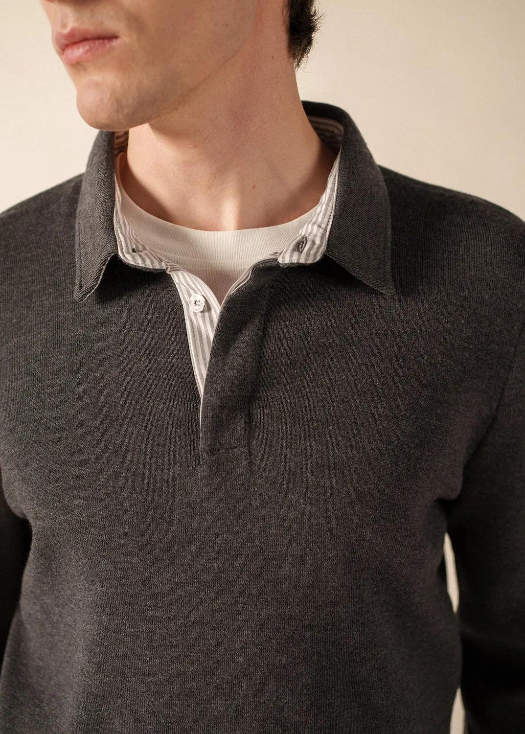 Saint James Baden pull polo gris foncé 100% laine