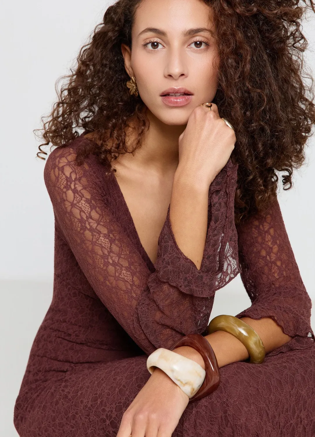 Calliope robe longue femme dentelle col V
