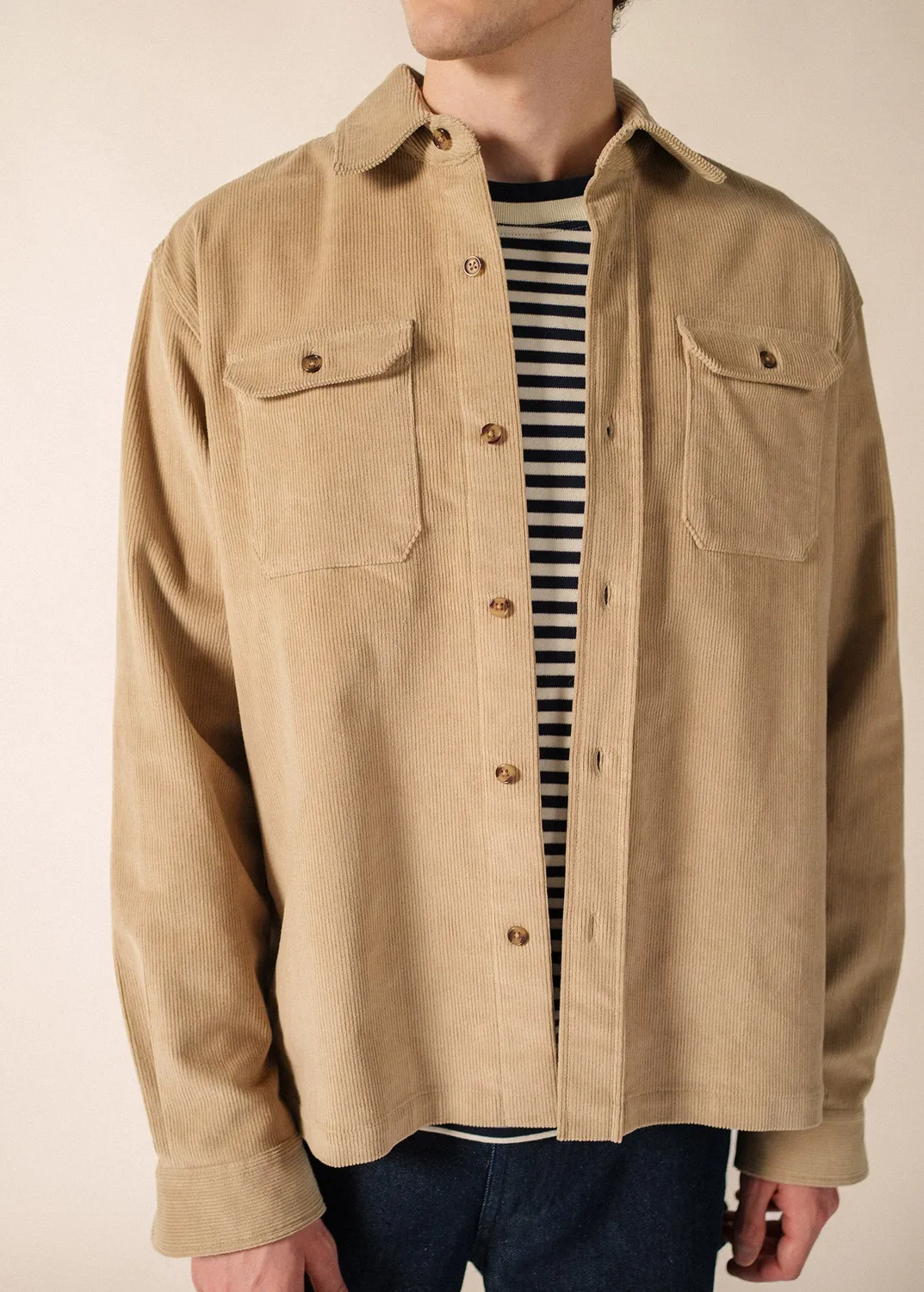 Saint James St Firmin surchemise beige velours homme
