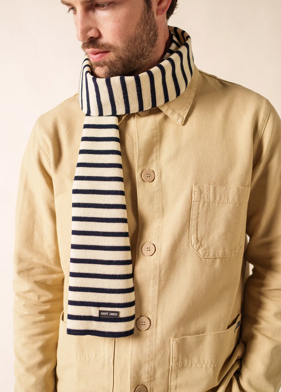 Saint James Scarf écharpe rayée écru marine laine