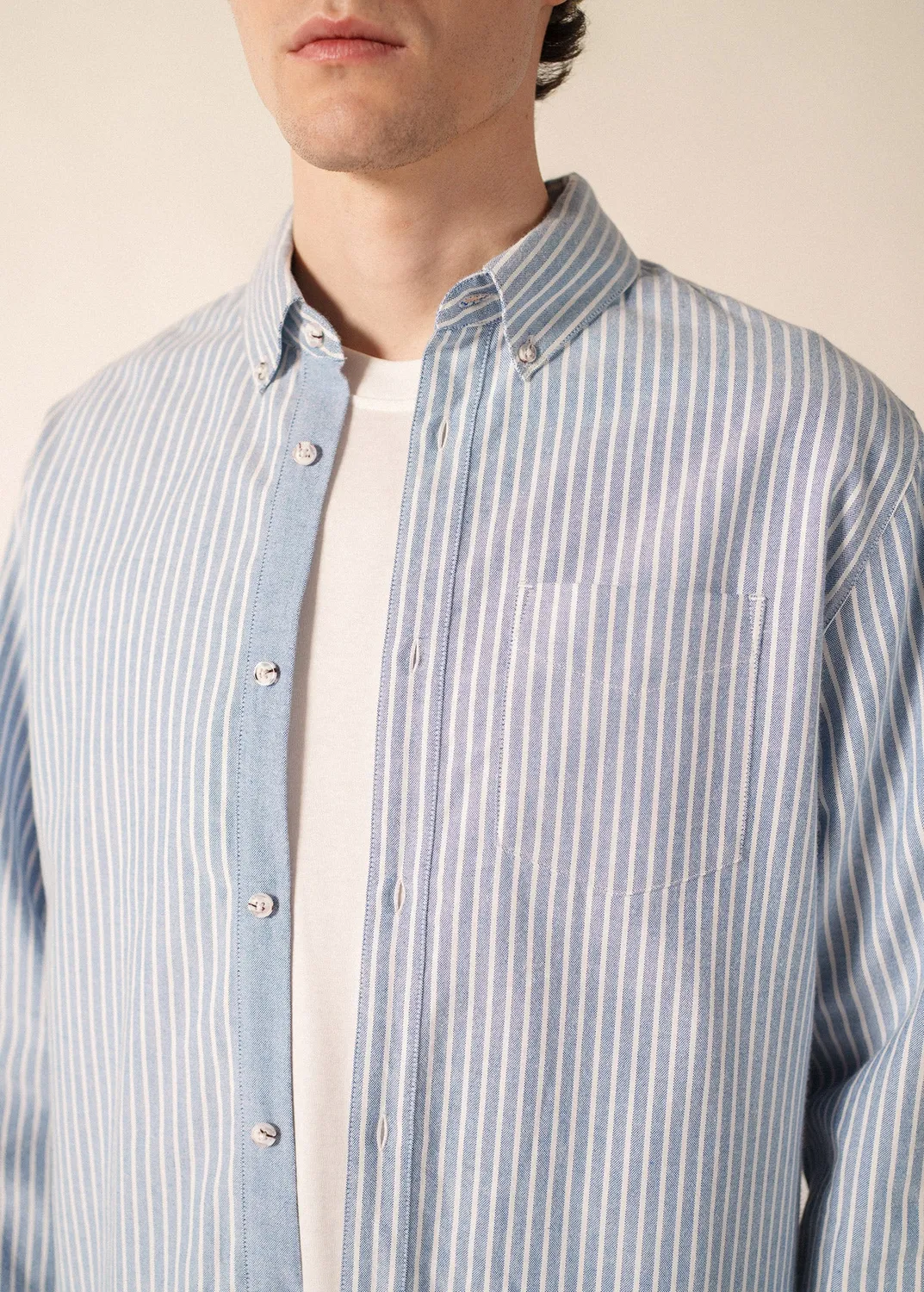 Saint James Côme chemise bleu/blanc coton
