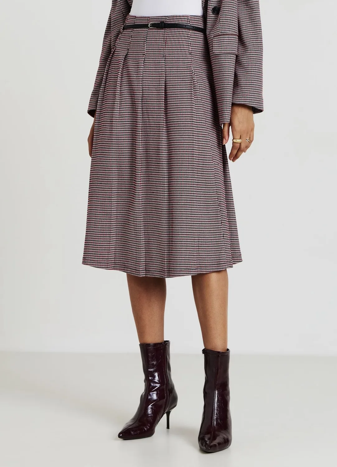 Calliope jupe longue plissée pied-de-poule femme ceinture