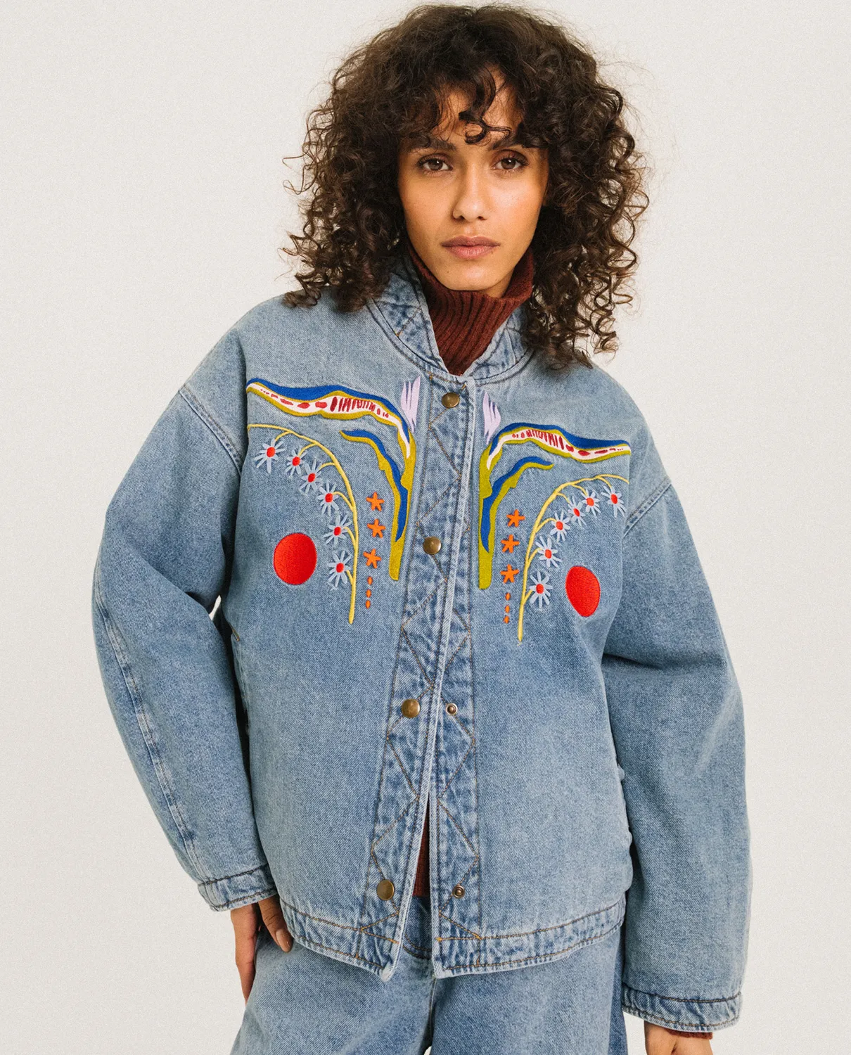 Tinsels Destiny La Vague blouson denim coton brodé