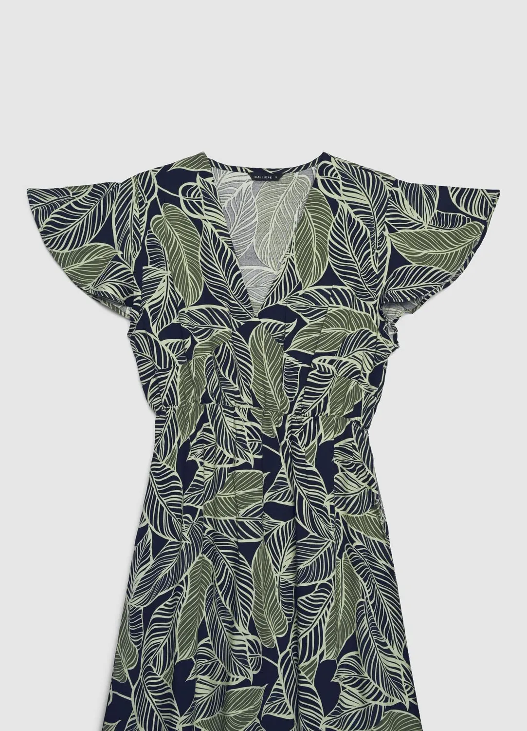 Calliope robe longue imprimé feuilles col V XS-XXL fluide