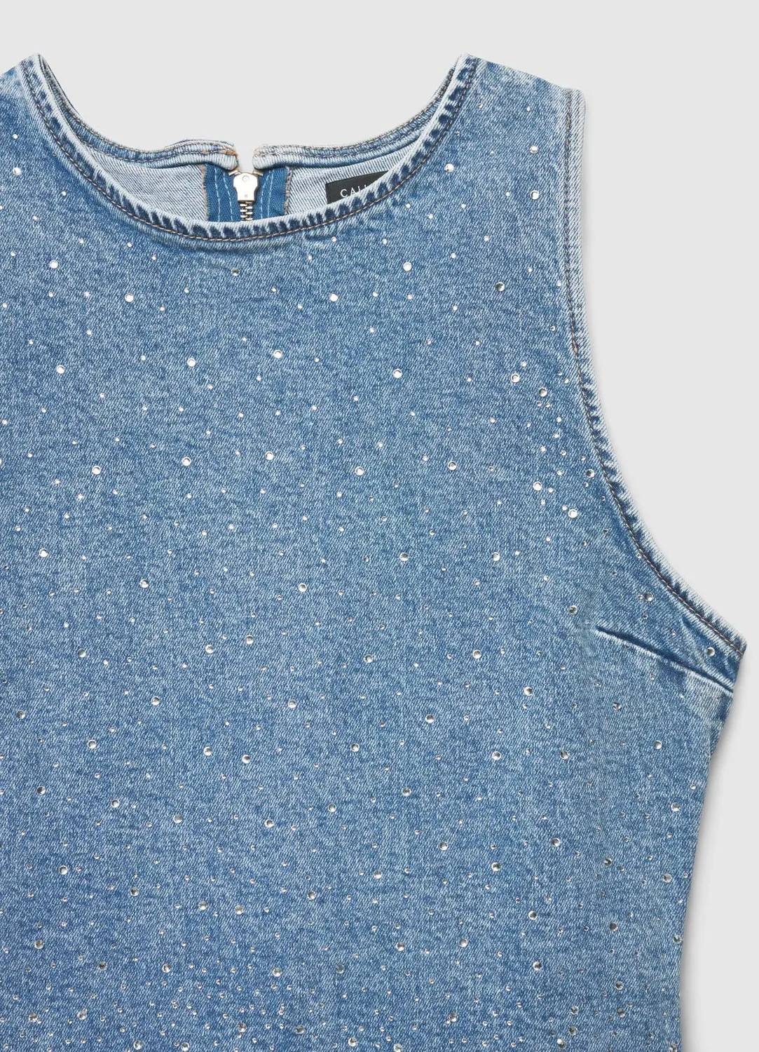 Calliope robe denim courte strass femme sans manches