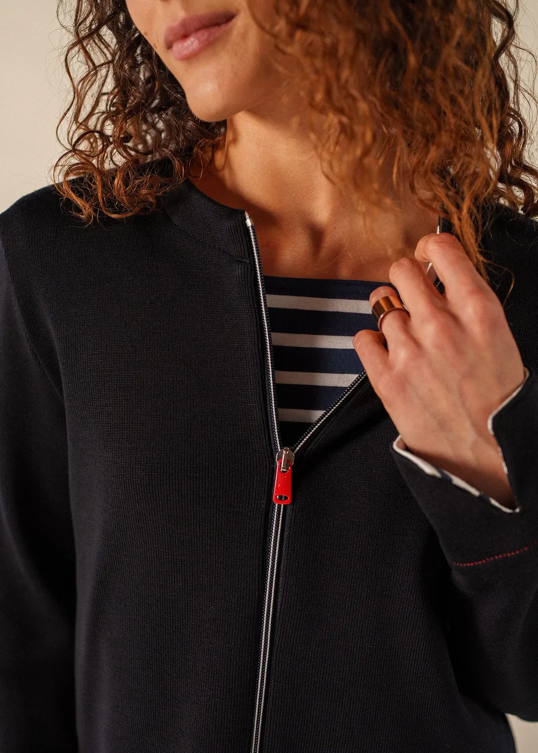 Saint James La Rochelle gilet zippé navy laine coton