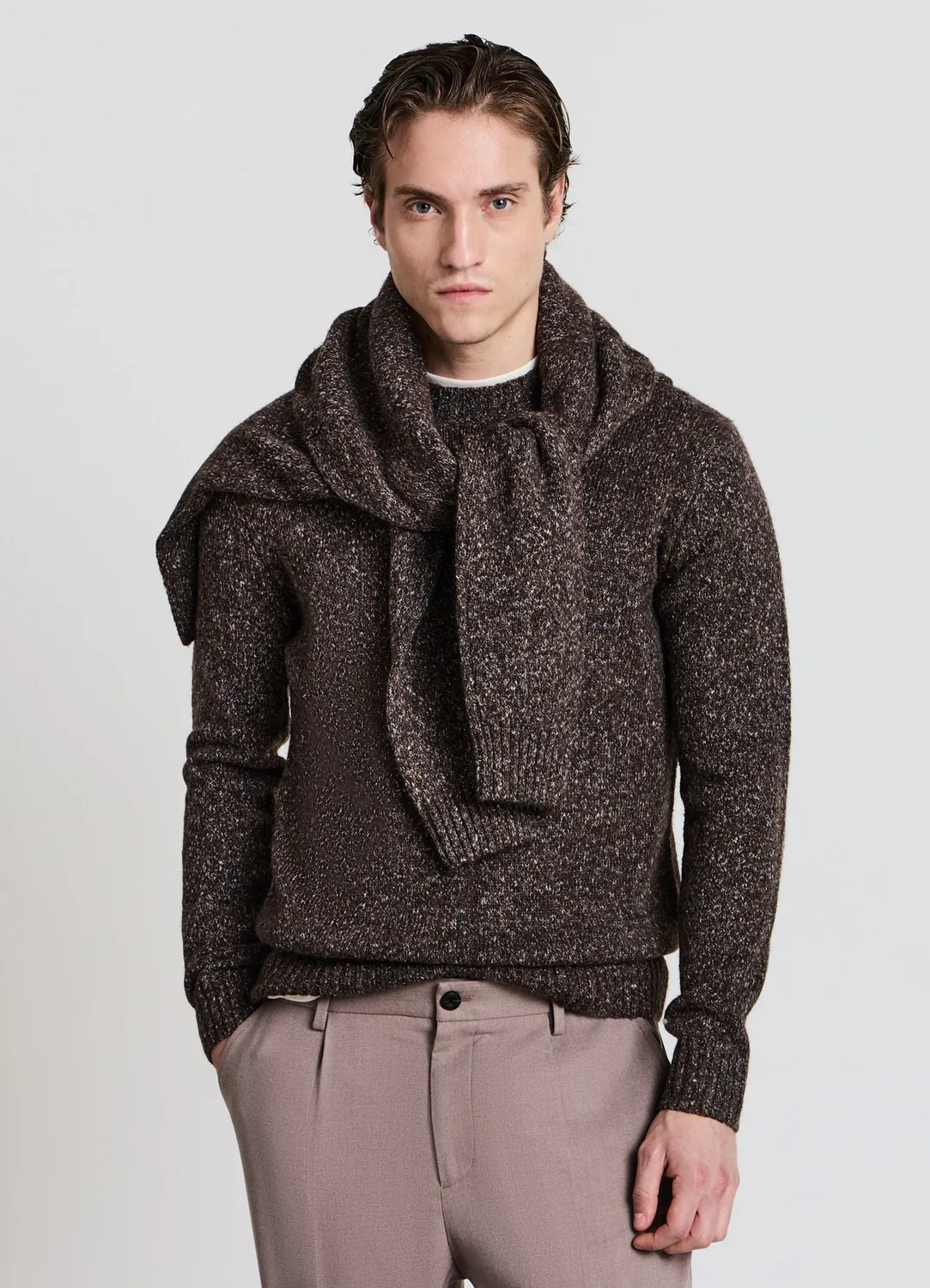 Calliope pull col rond homme maille chinée