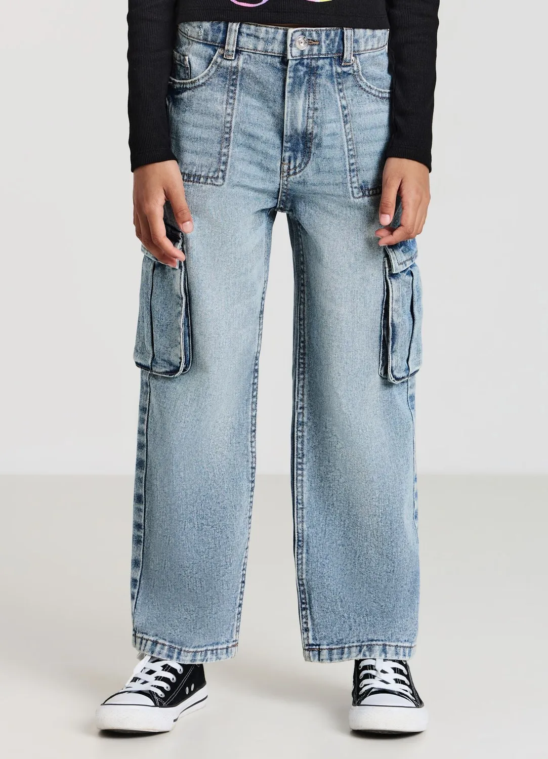Calliope jean cargo fille wide leg poches