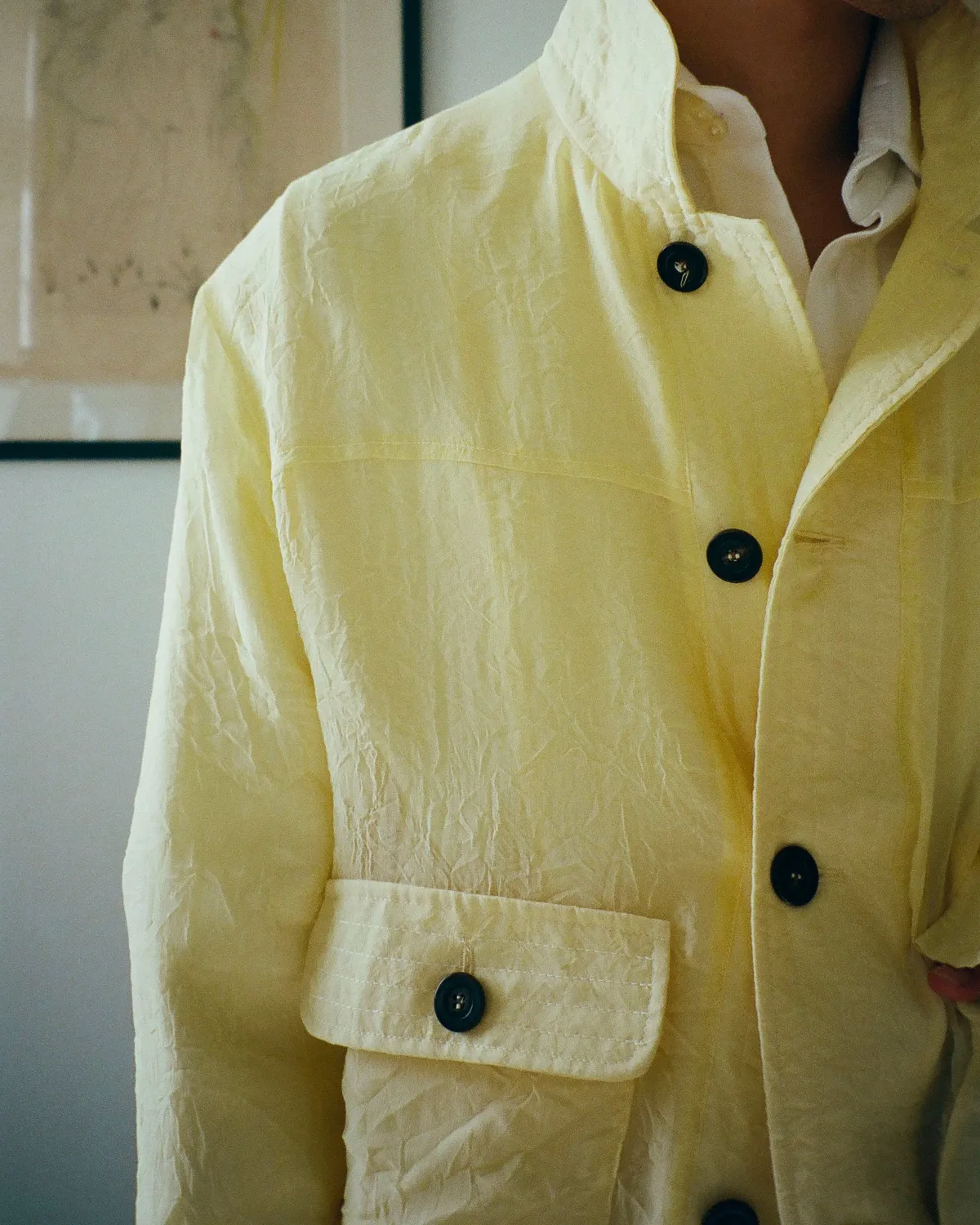 Erevan 8B99 froissée jaune veste soie