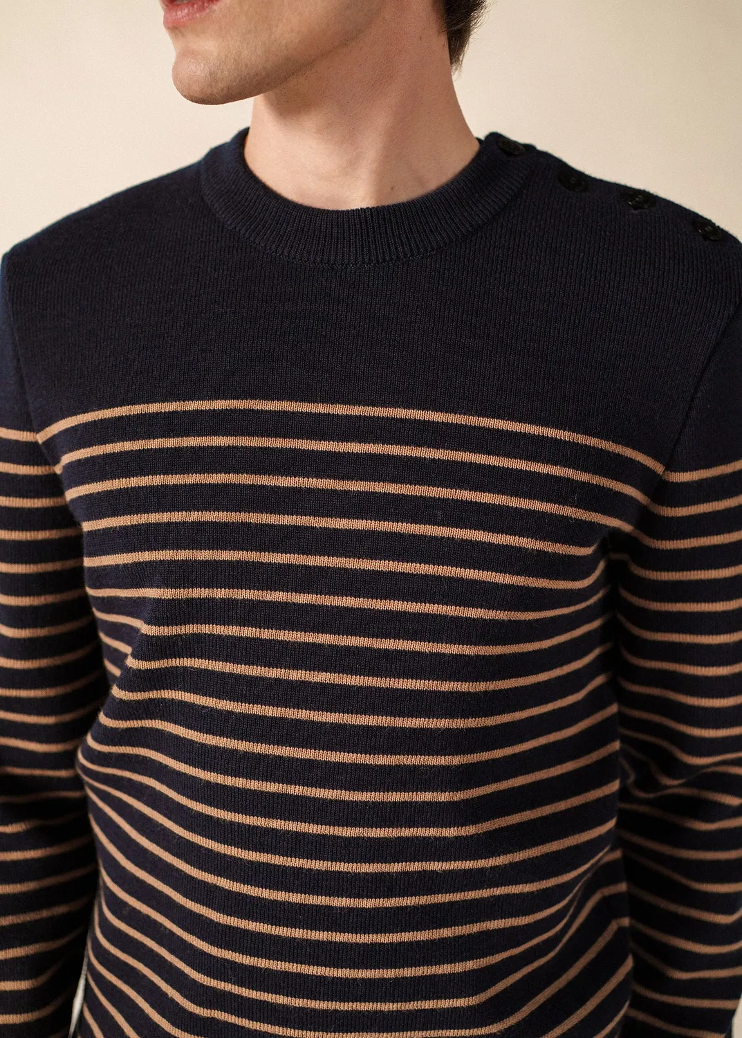 Saint James Binic pull marin homme marine beige laine