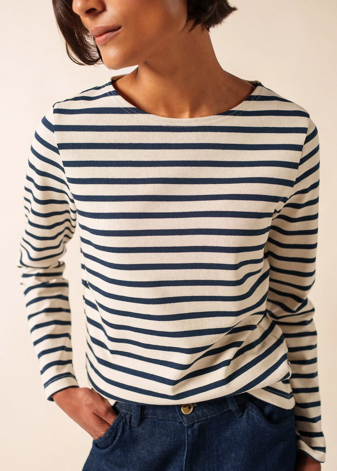 Saint James Méridame marinière femme écru marine coton