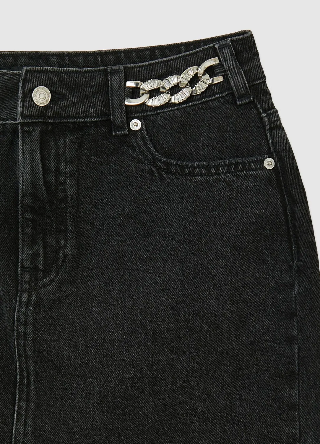 Calliope minijupe denim chaîne strass femme