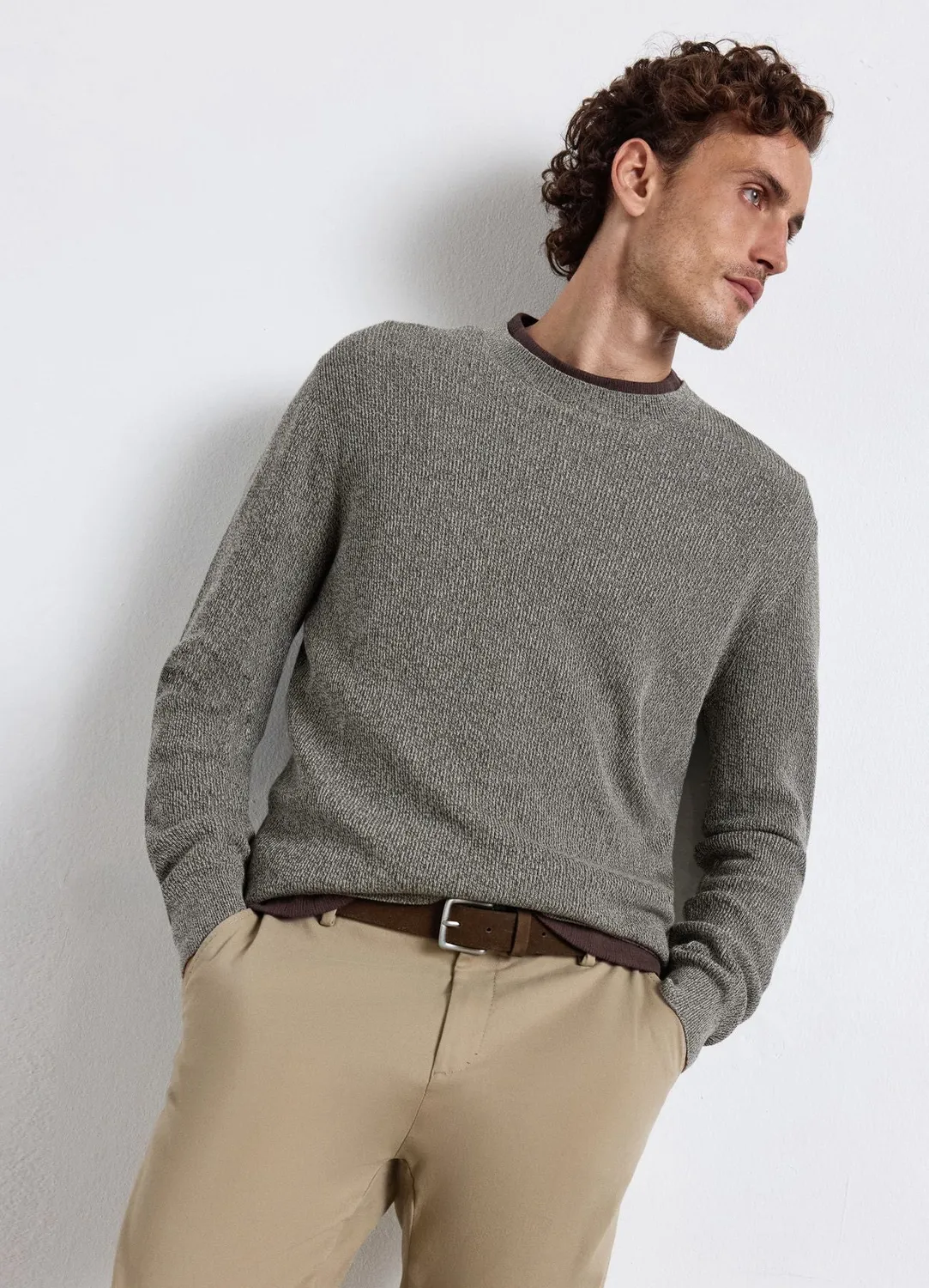 Calliope pull homme col rond uni manches longues