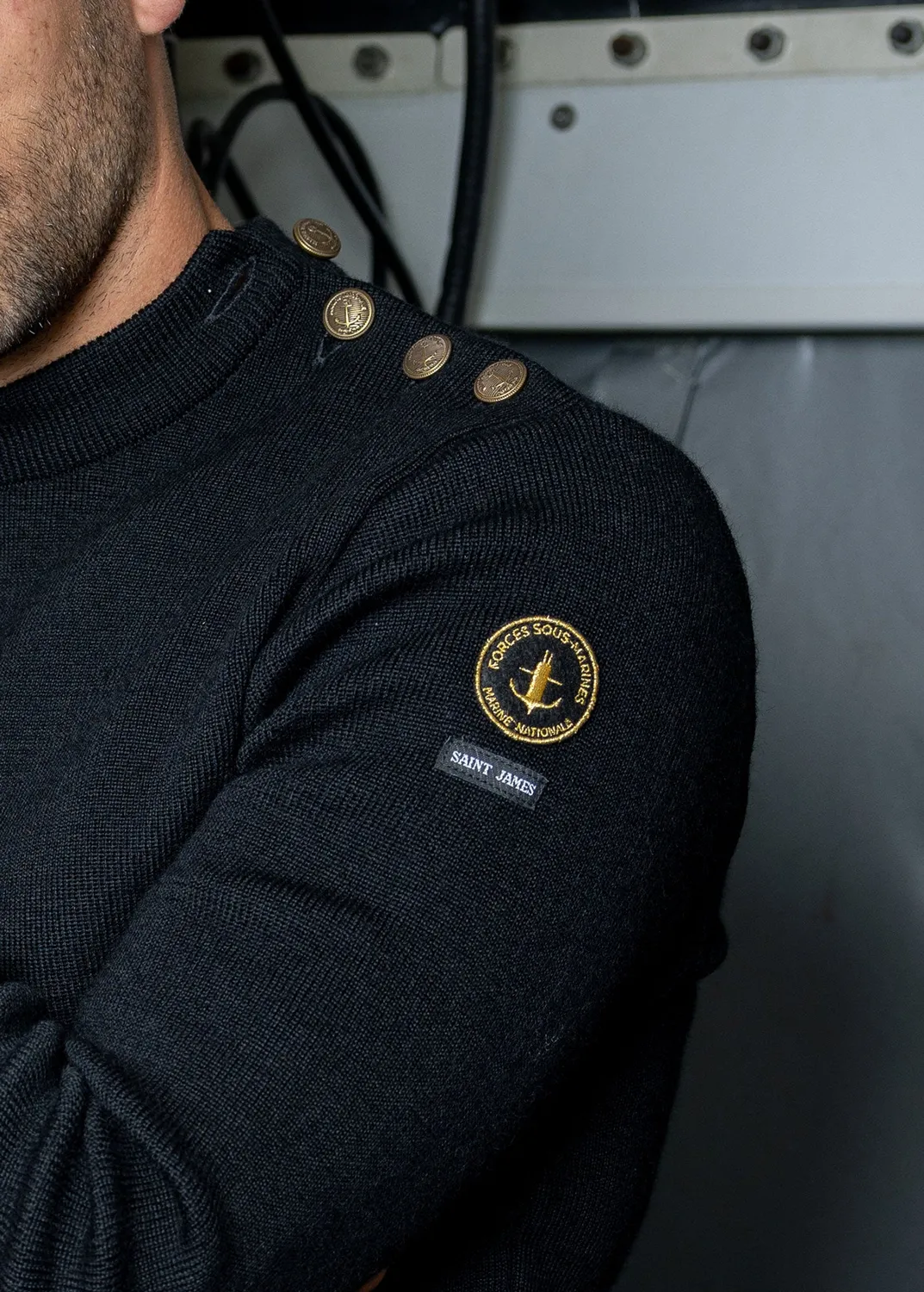 Saint James Compas pull marin noir forces sous-marines laine