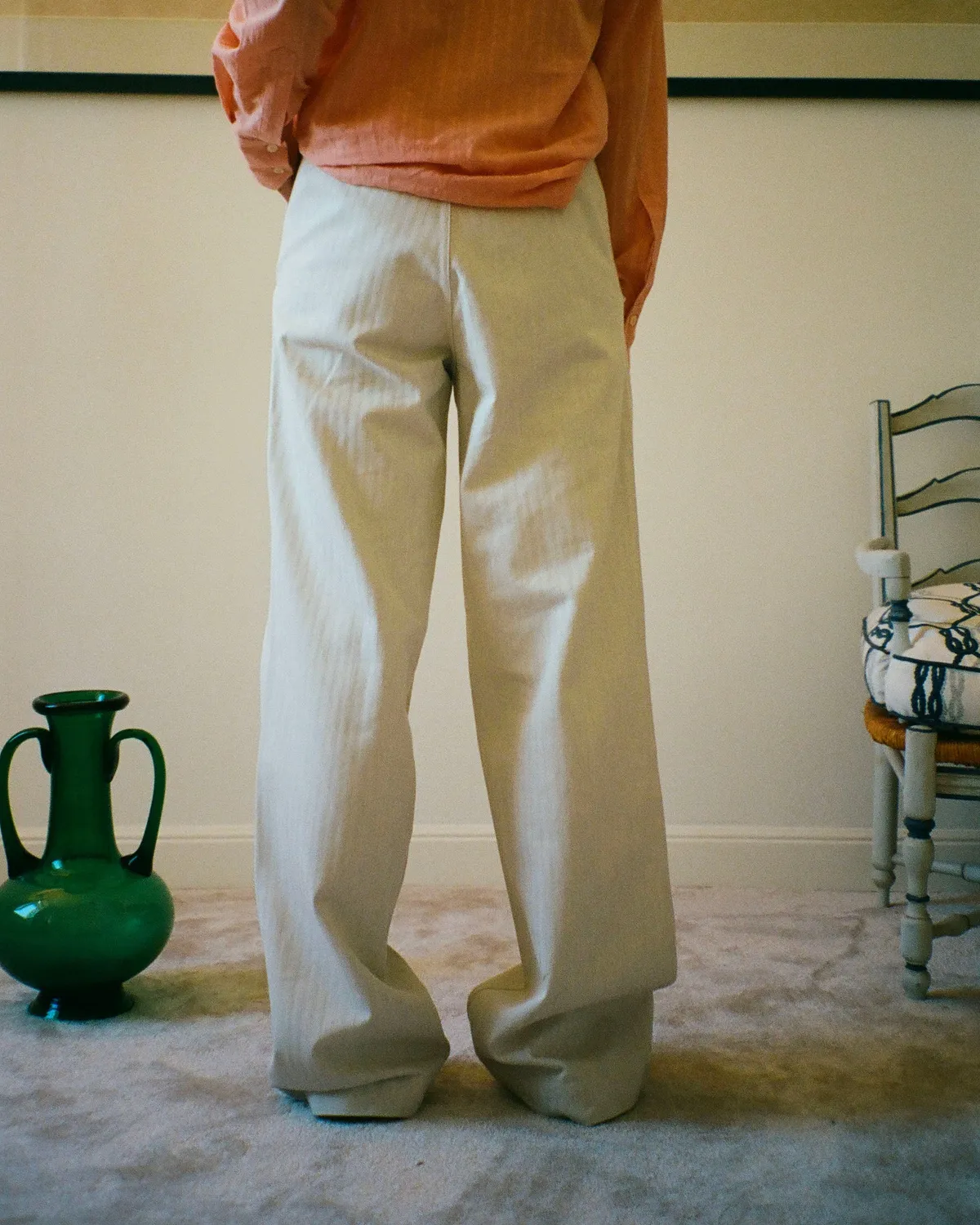 Erevan à pont herringbone sable pantalon droit