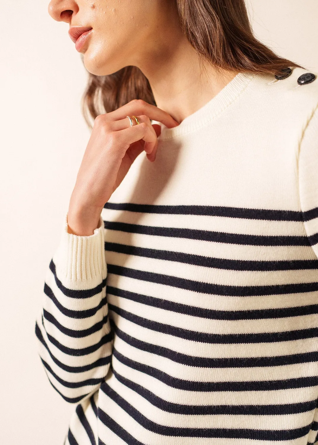 Saint James Rochefort pull marin écume/navy laine