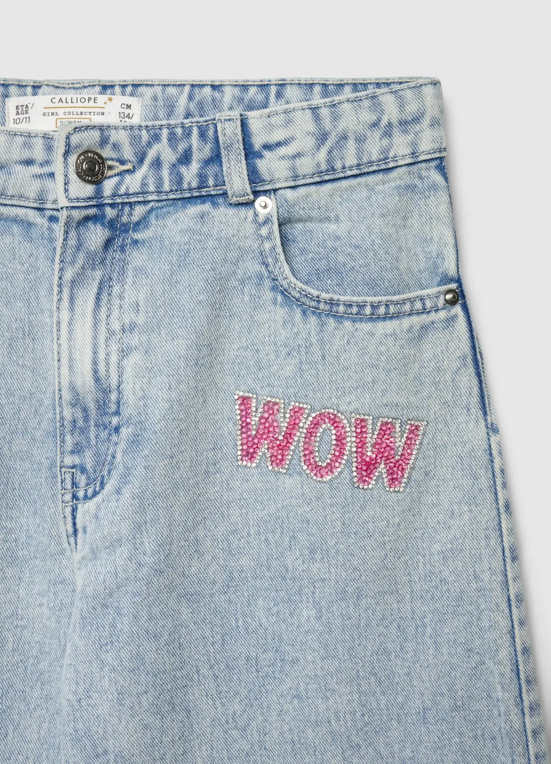 Calliope Jean crop fille wide leg patchs strass