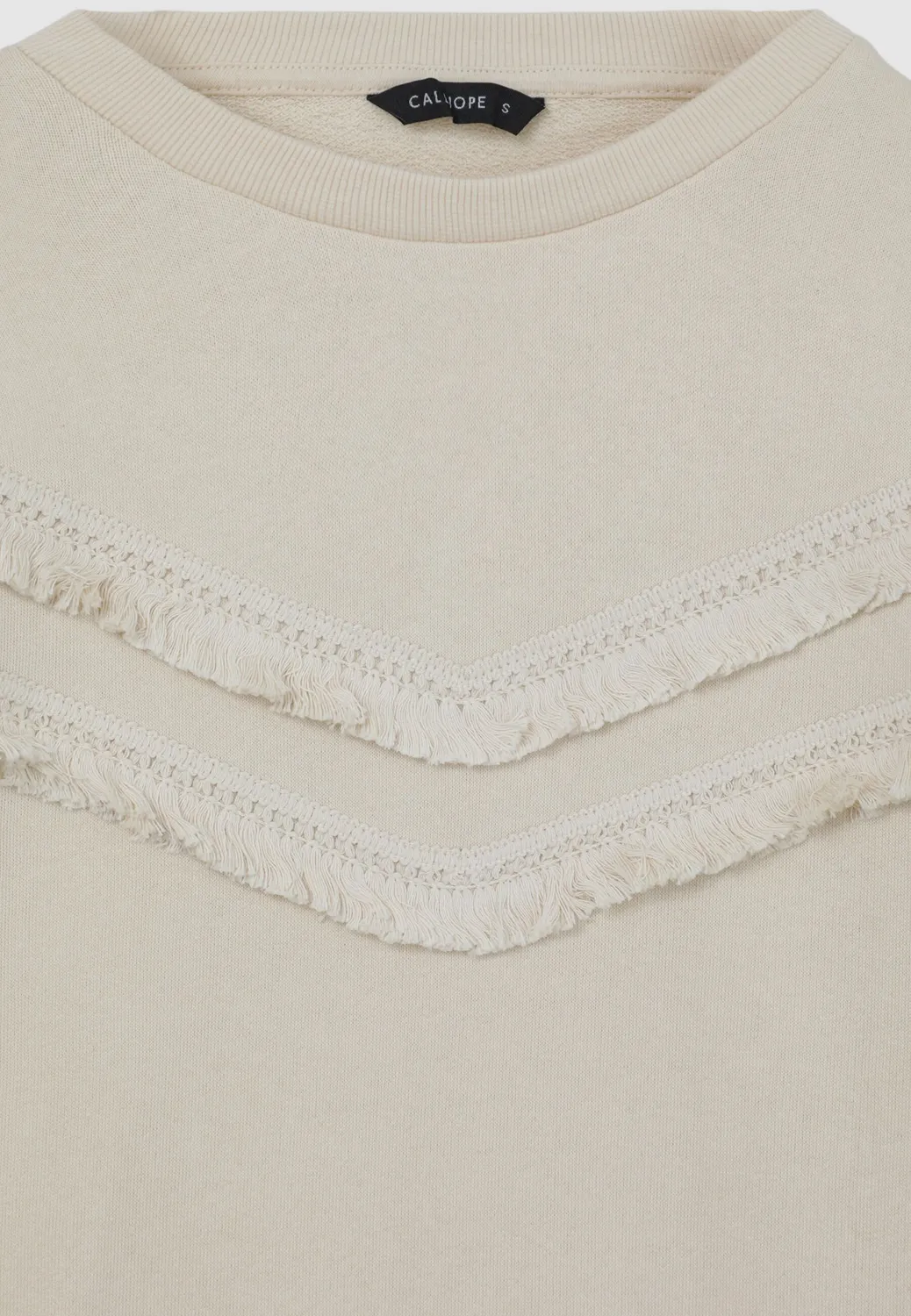 Calliope pull coton femme col rond franges