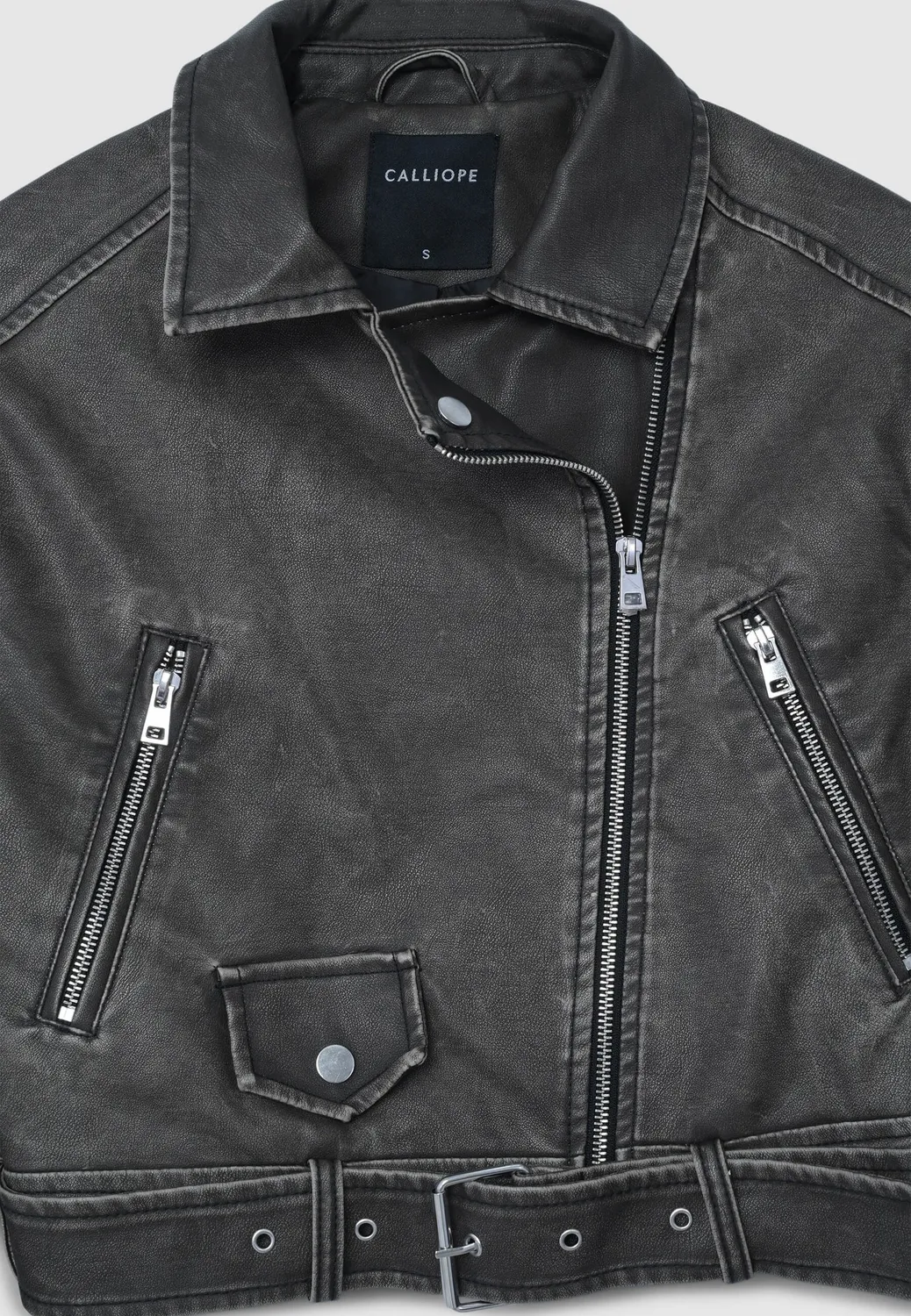 Calliope Chiodo blouson perfecto effet vieilli ceinture
