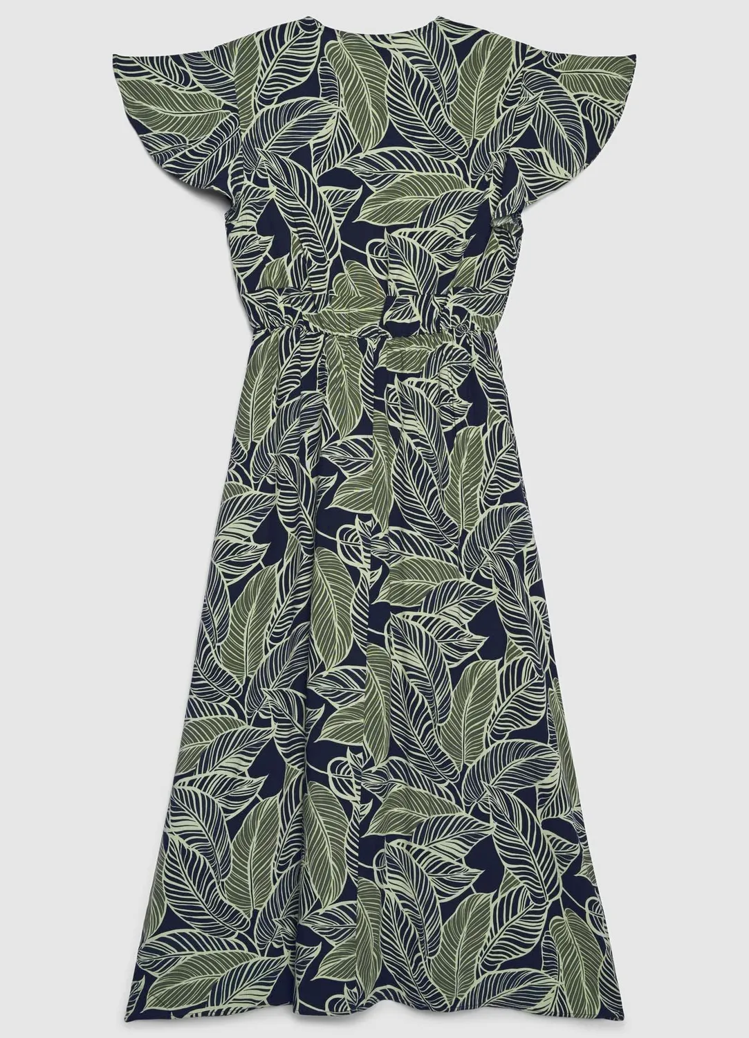 Calliope robe longue imprimé feuilles col V XS-XXL fluide
