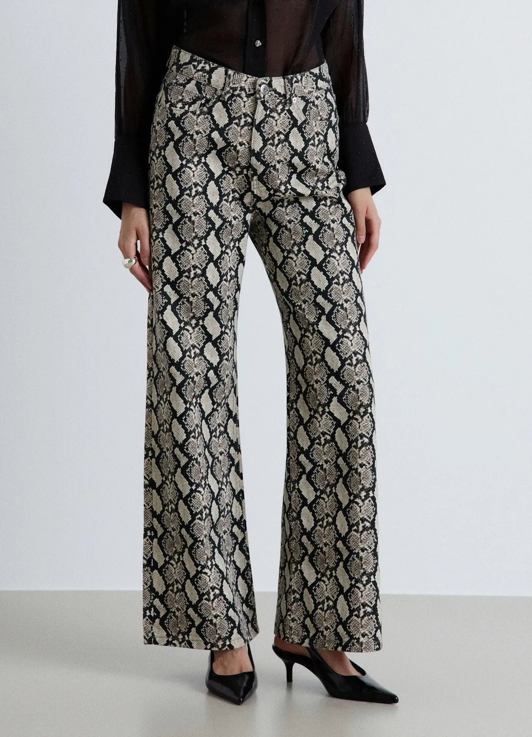 Calliope Pantalon large imprimé piton femme taille haute