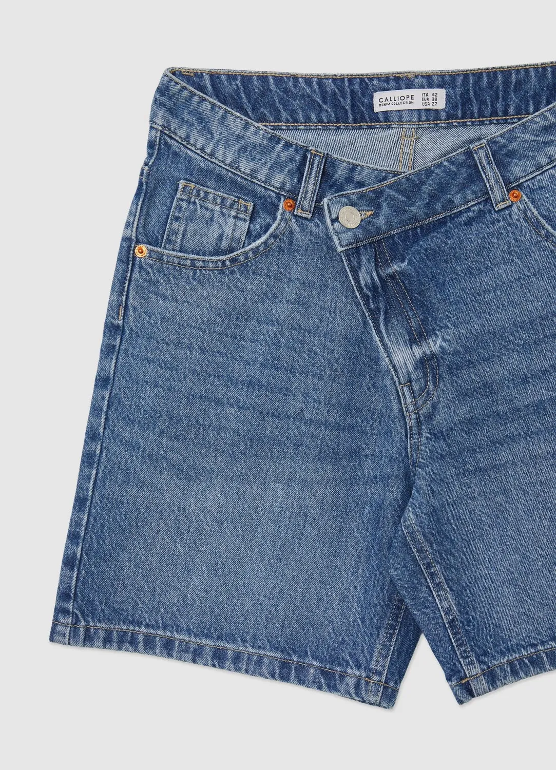 Calliope bermuda jean patte asymétrique femme taille haute