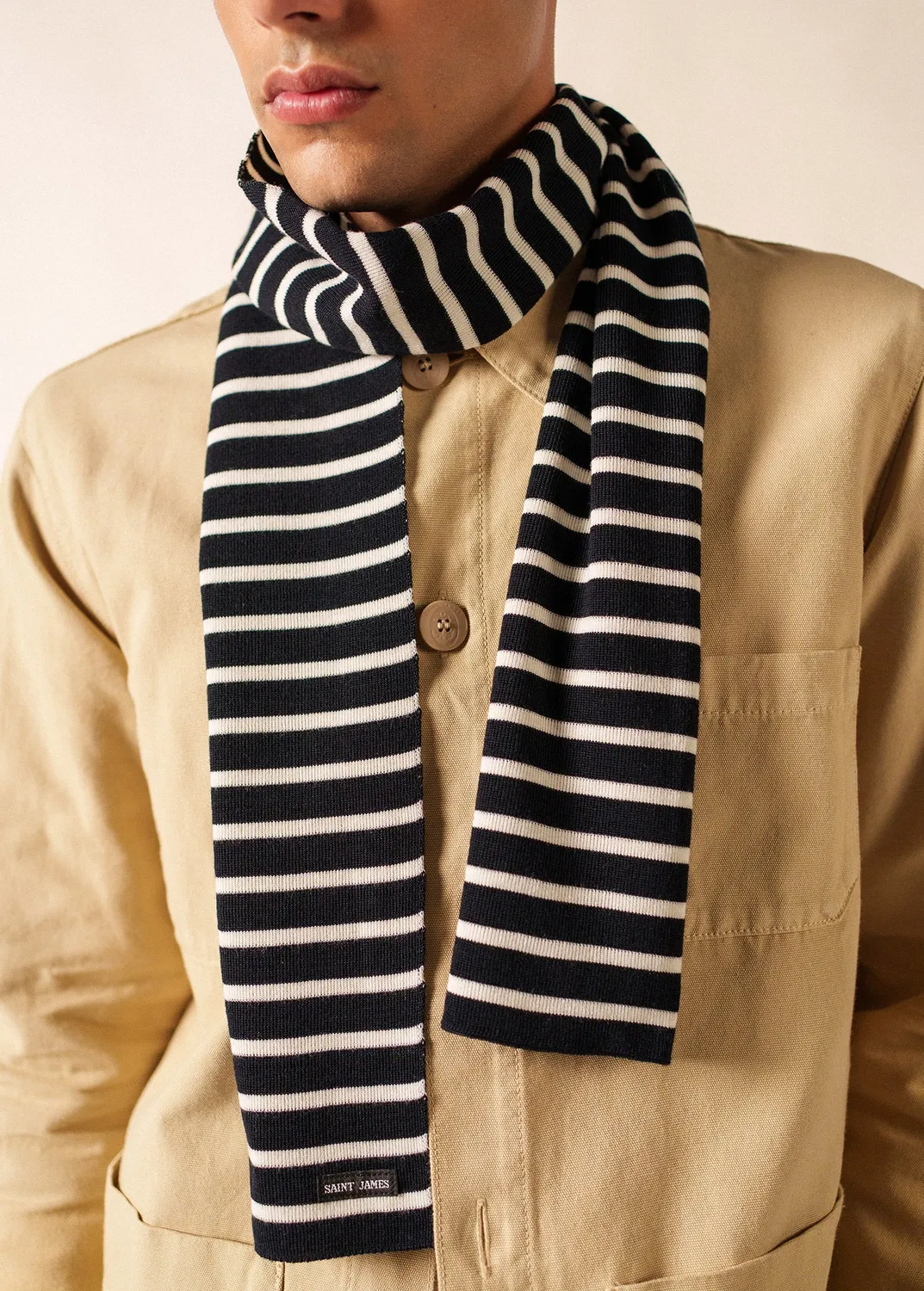 Saint James Duguay écharpe navy écume rayée