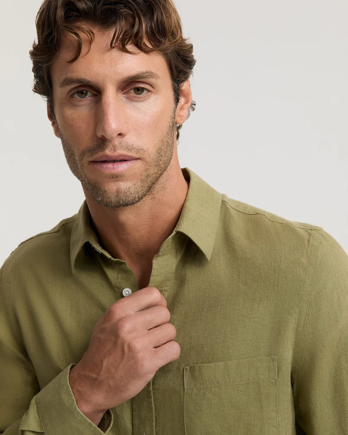 Sportscraft Chemise lin teint en fil homme manches longues