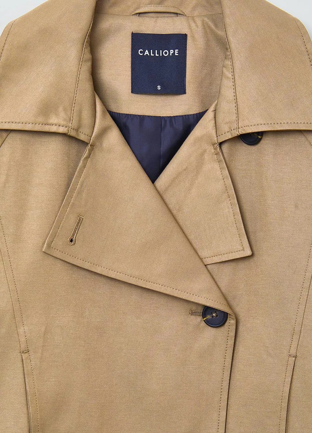 Calliope trench court femme revers boutons uni
