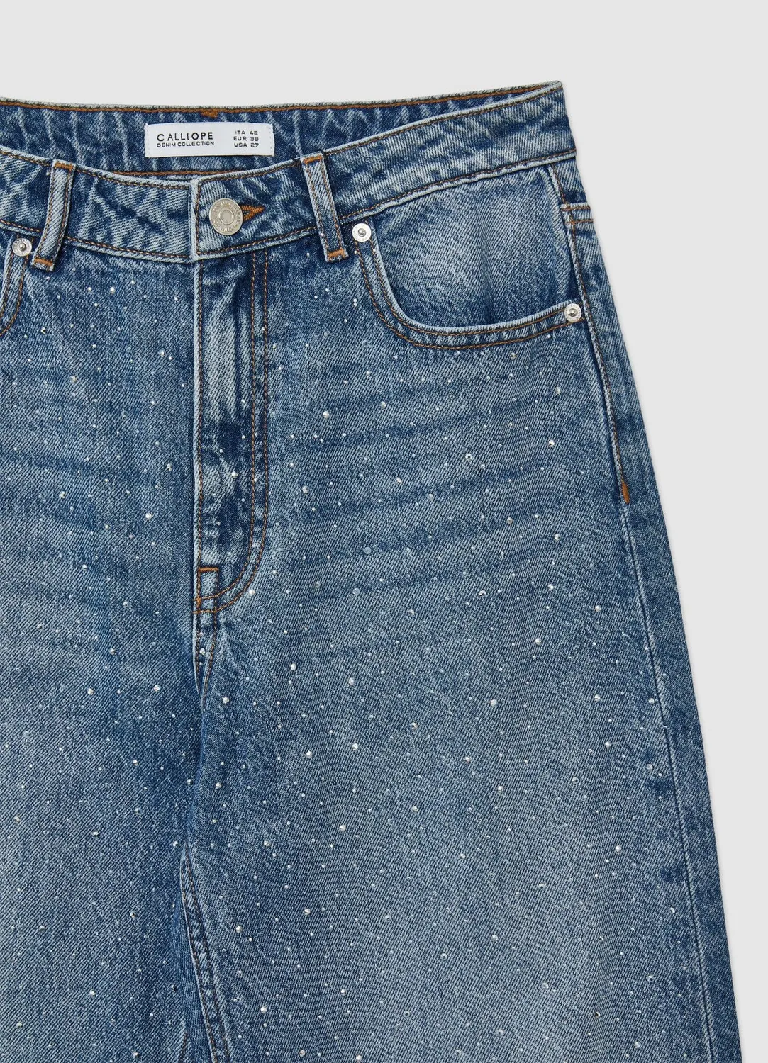 Calliope jeans wide leg strass femme taille haute