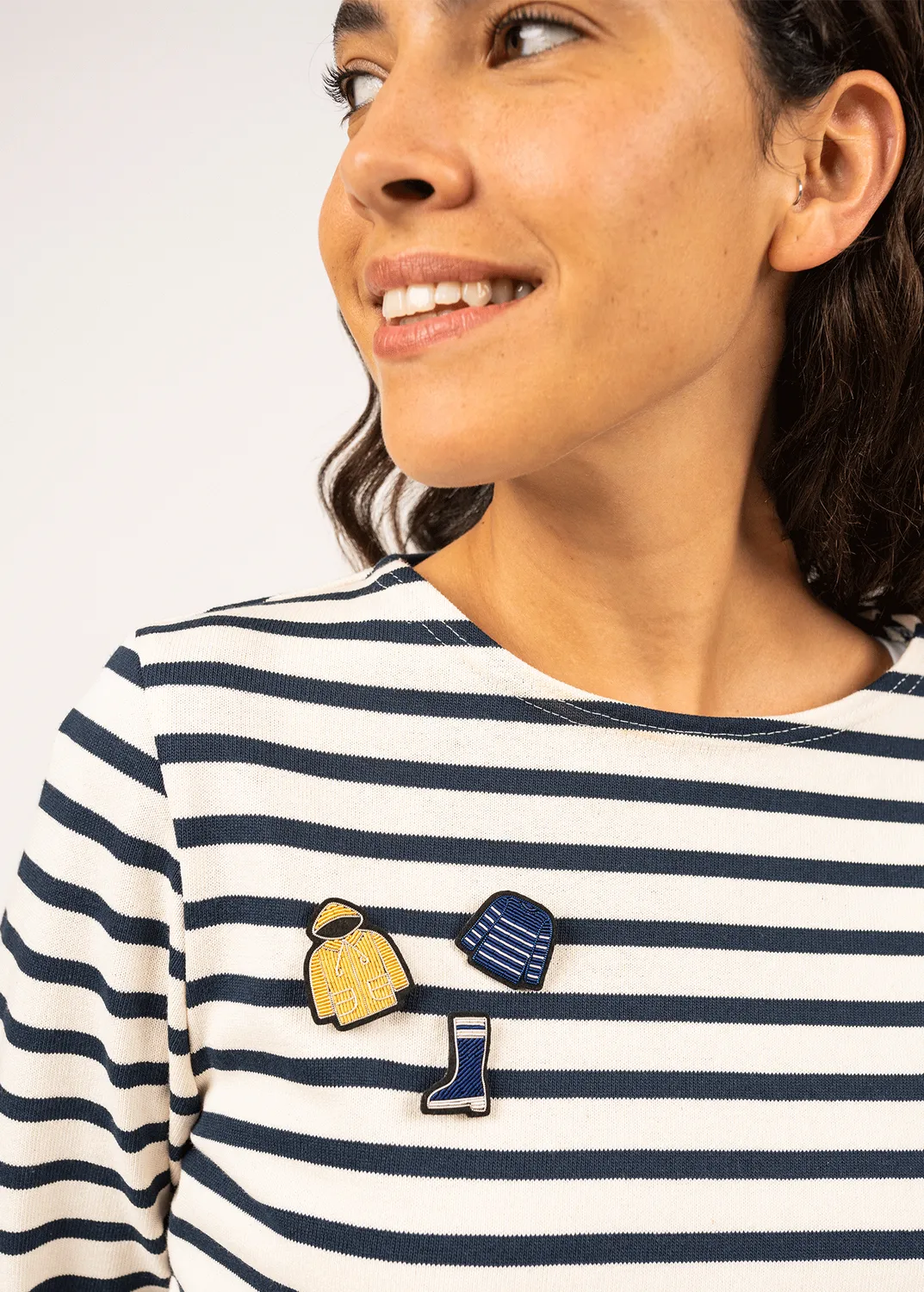 Saint James Marinière broche bleu/blanc brodée main