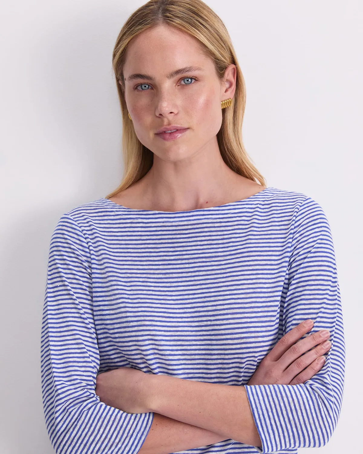Sportscraft Cecile Haut Lin Femme Rayé Col Bateau Manches 3/4