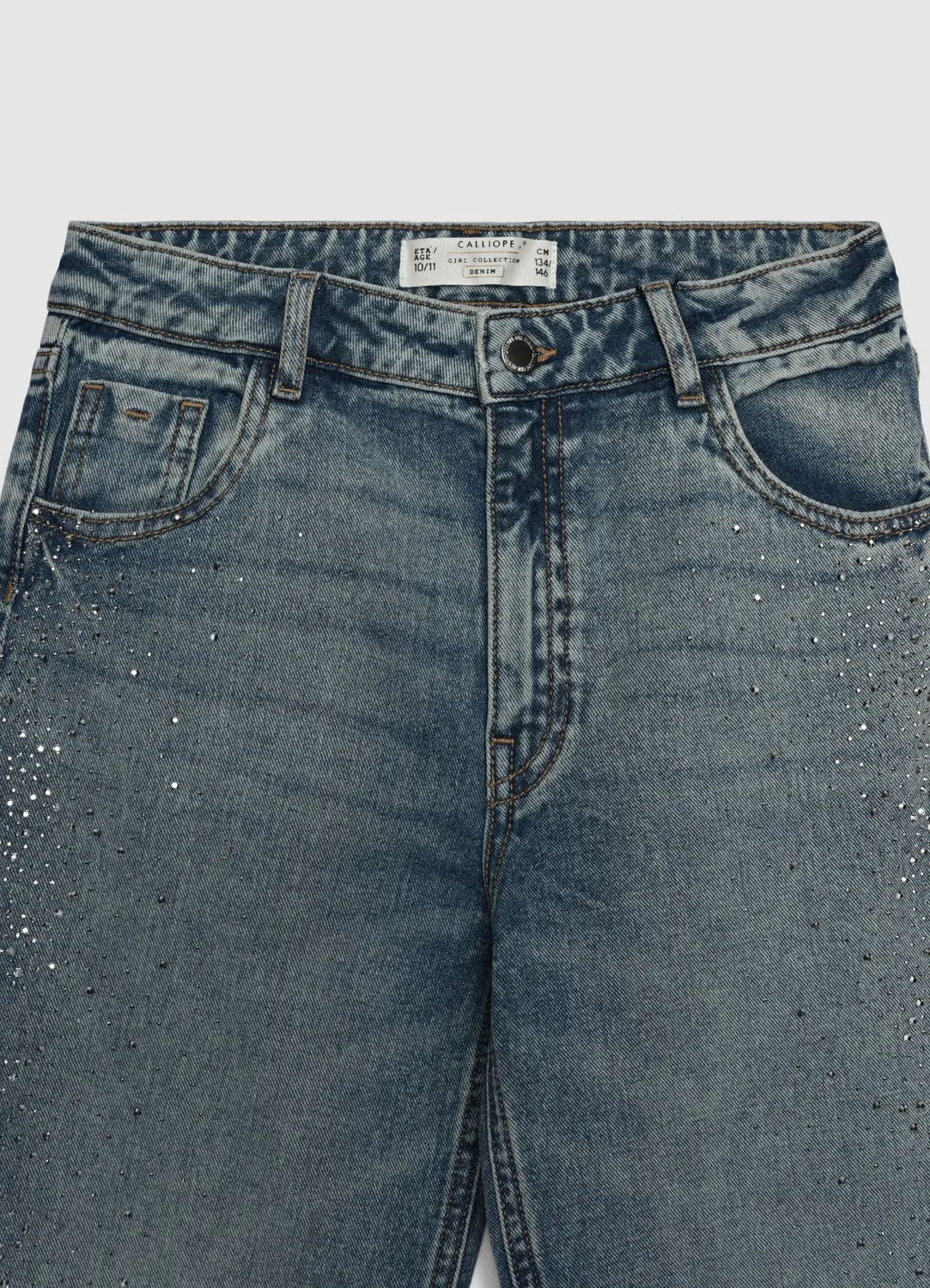 Calliope Jeans wide leg strass jean fille coupe large