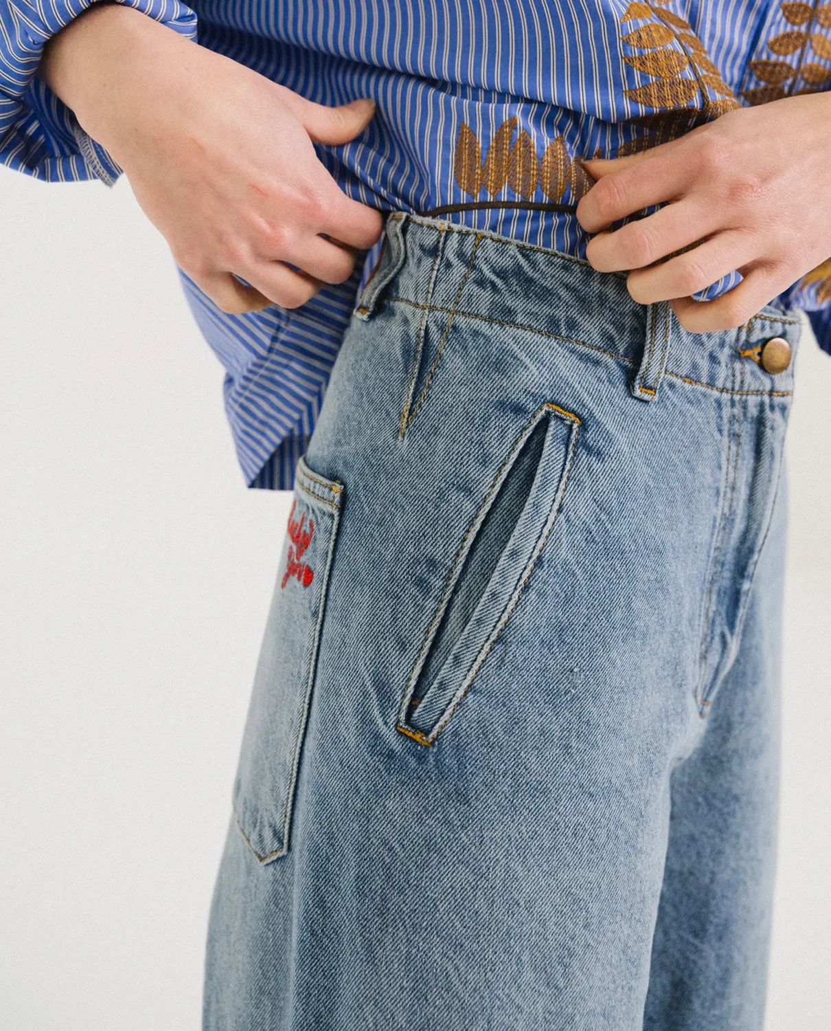 Tinsels Fedel La Vague jean large brodé coton