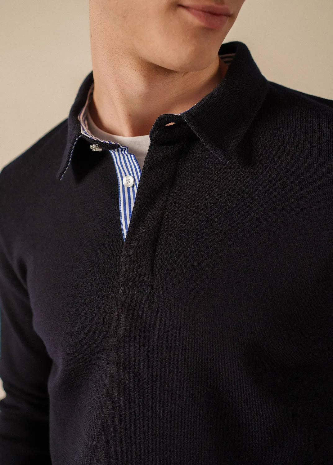 Saint James Baden pull navy col polo laine