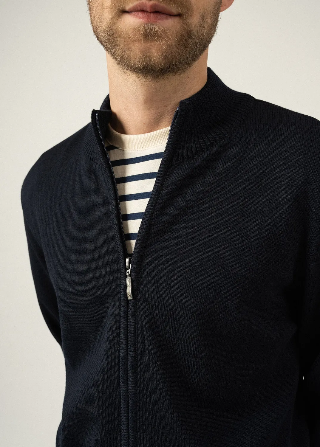 Saint James Colorado gilet laine navy gris col zippé homme