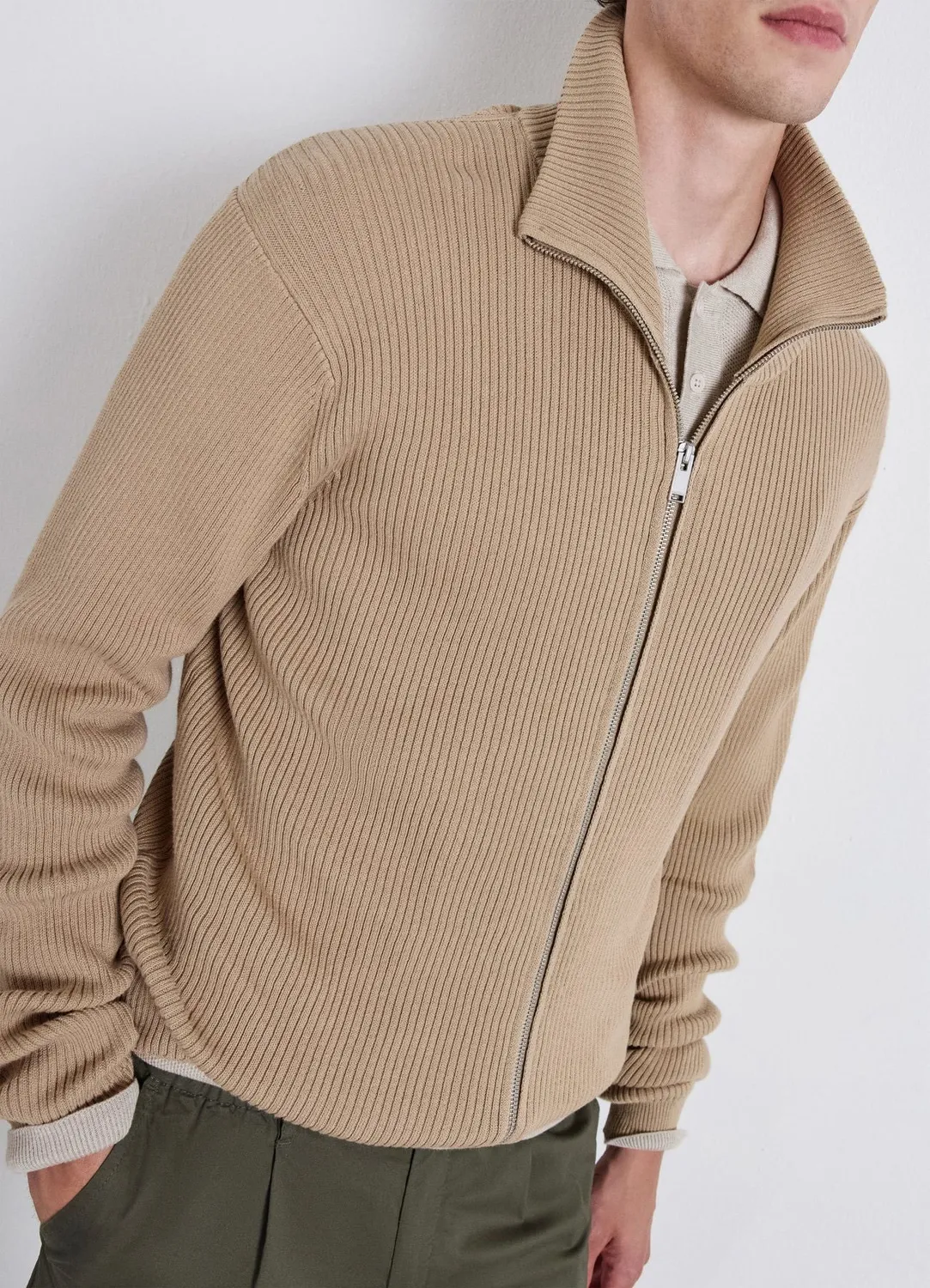 Calliope cardigan zippé col montant homme côtelé