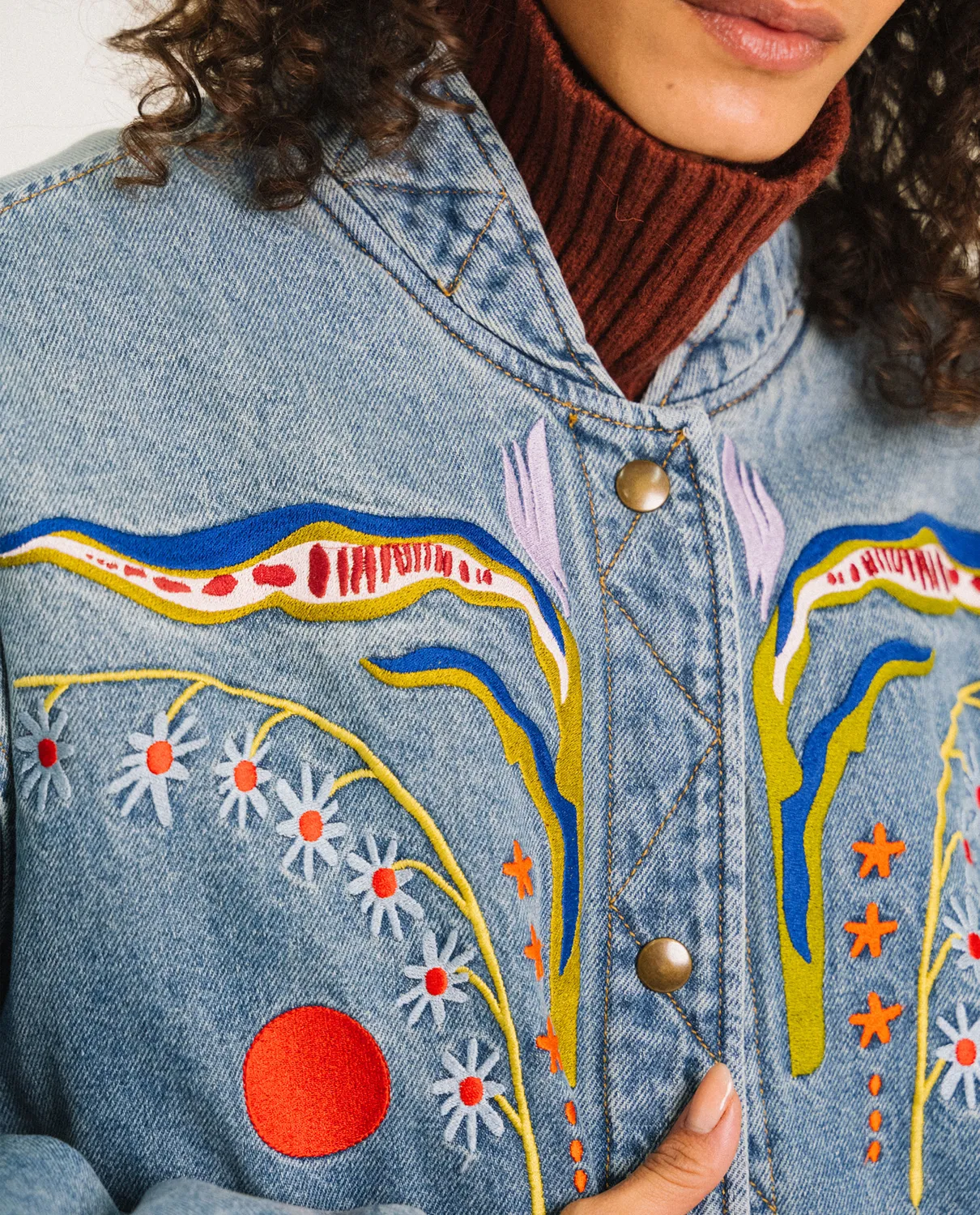 Tinsels Destiny La Vague blouson denim coton brodé