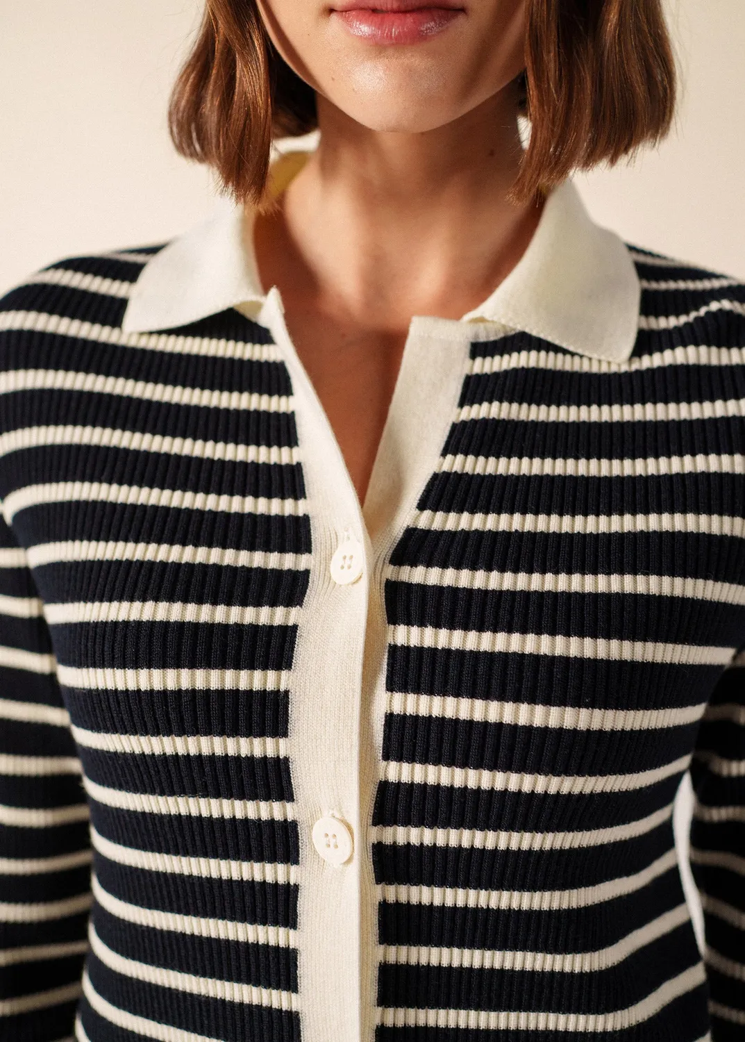 Saint James Equainville gilet navy/écume laine rayé