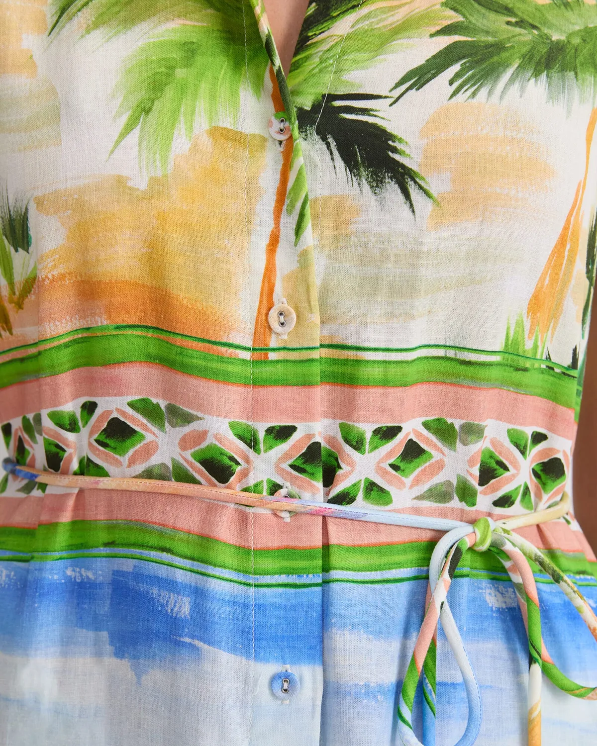 Sportscraft Sunset Palm robe lin imprimé maxi