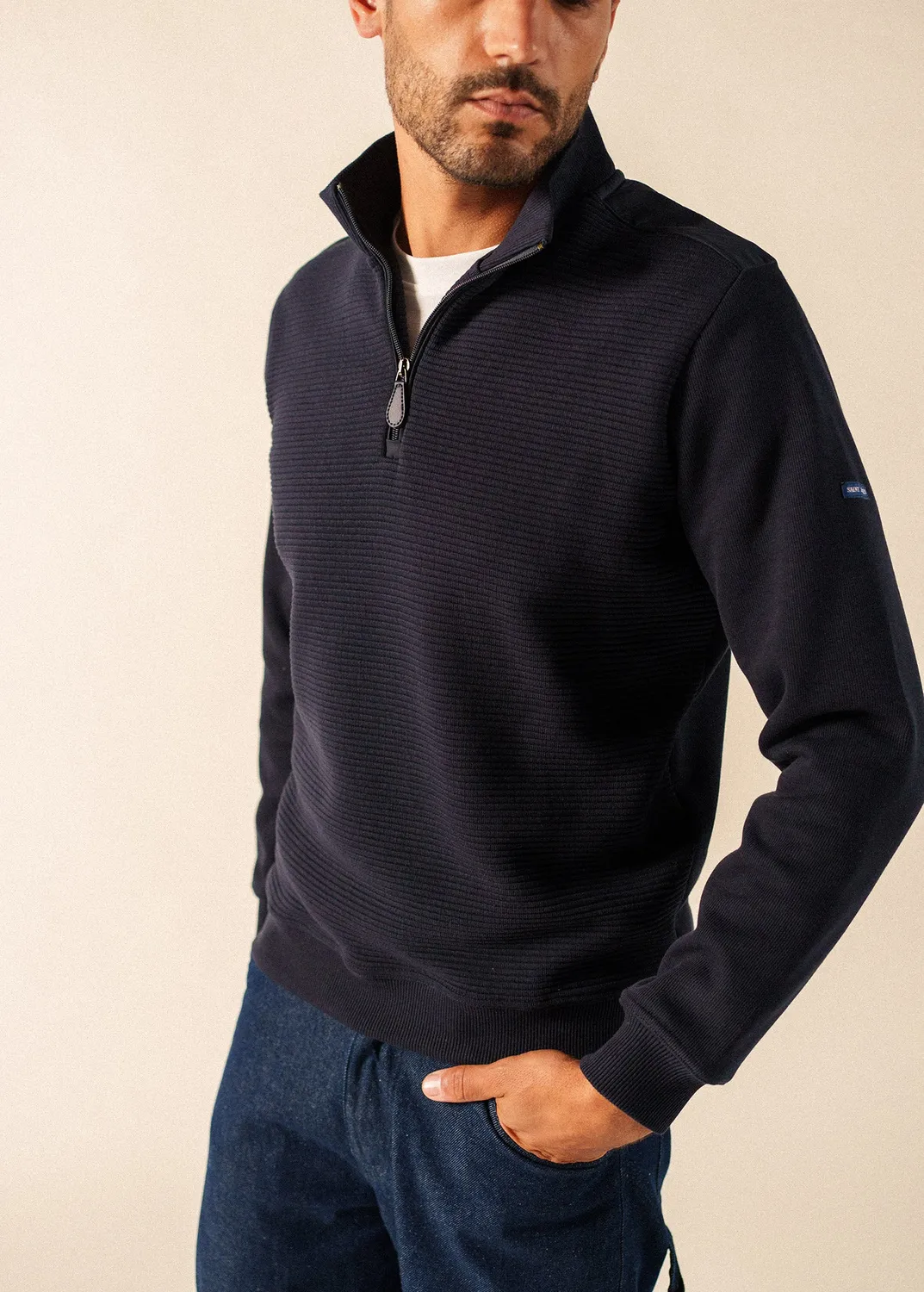 Saint James Malo sweat homme coton navy