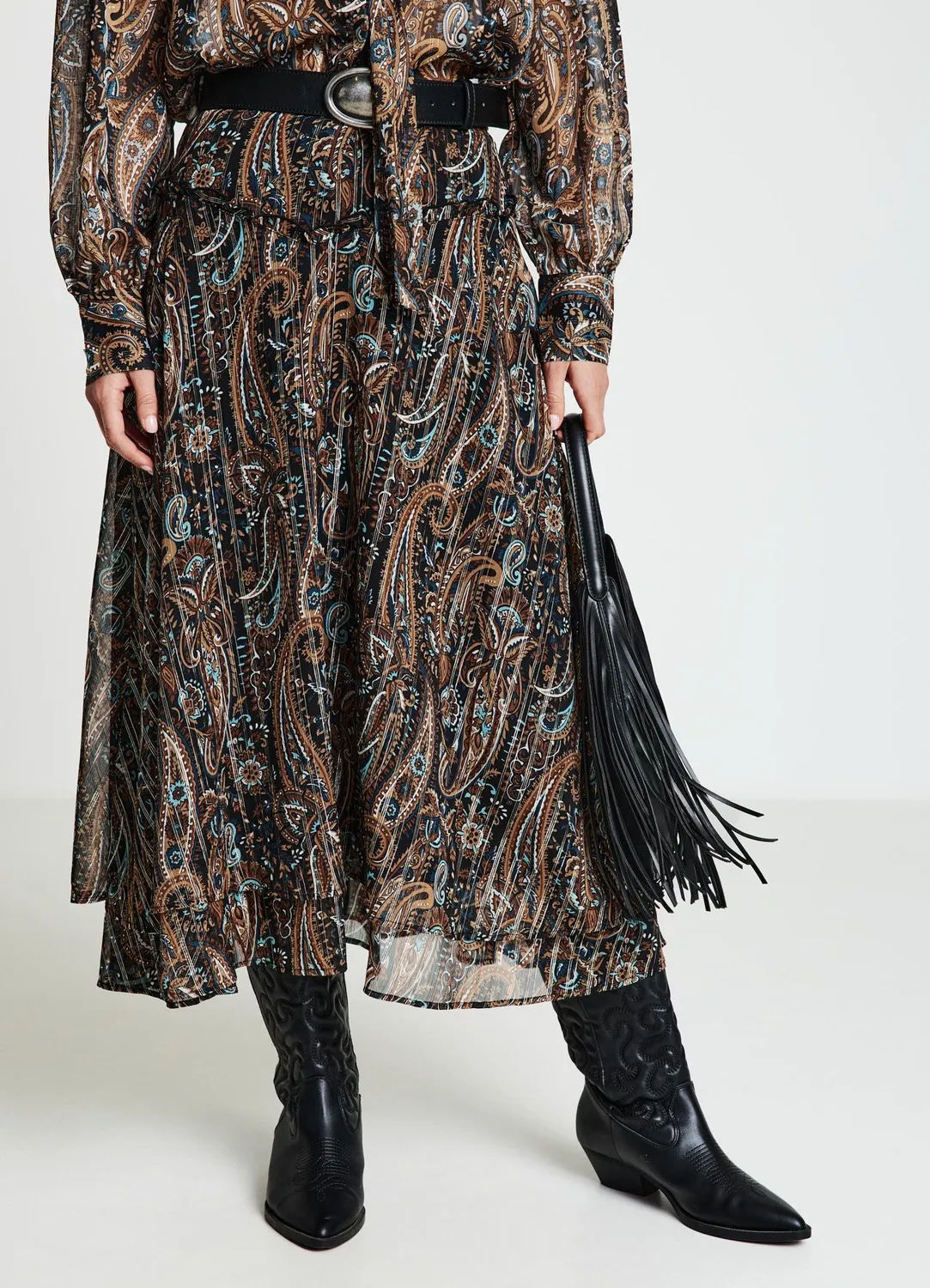 Calliope jupe longue volants femme motif paisley