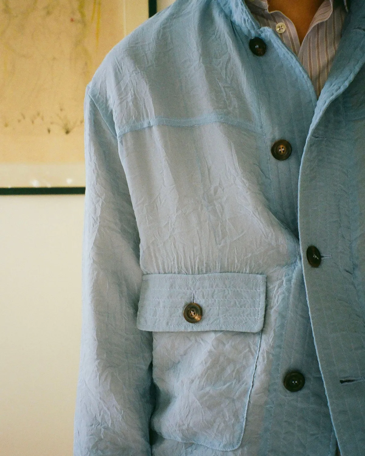 Erevan 8B99 veste froissée azur soie