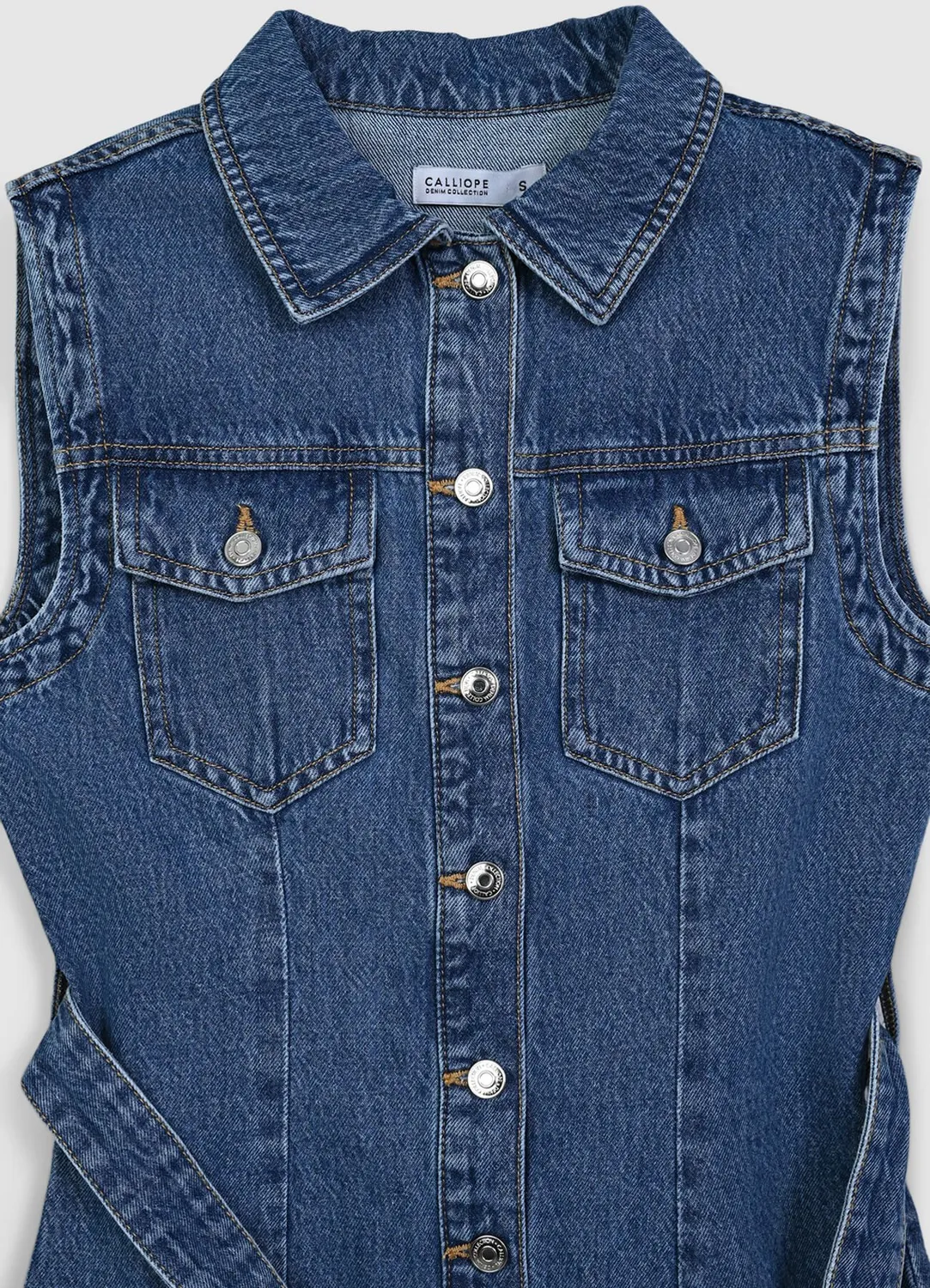 Calliope robe denim sans manches col chemise ceinture