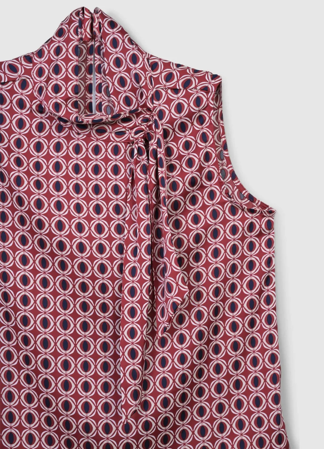 Calliope top satin femme sans manches motif géométrique
