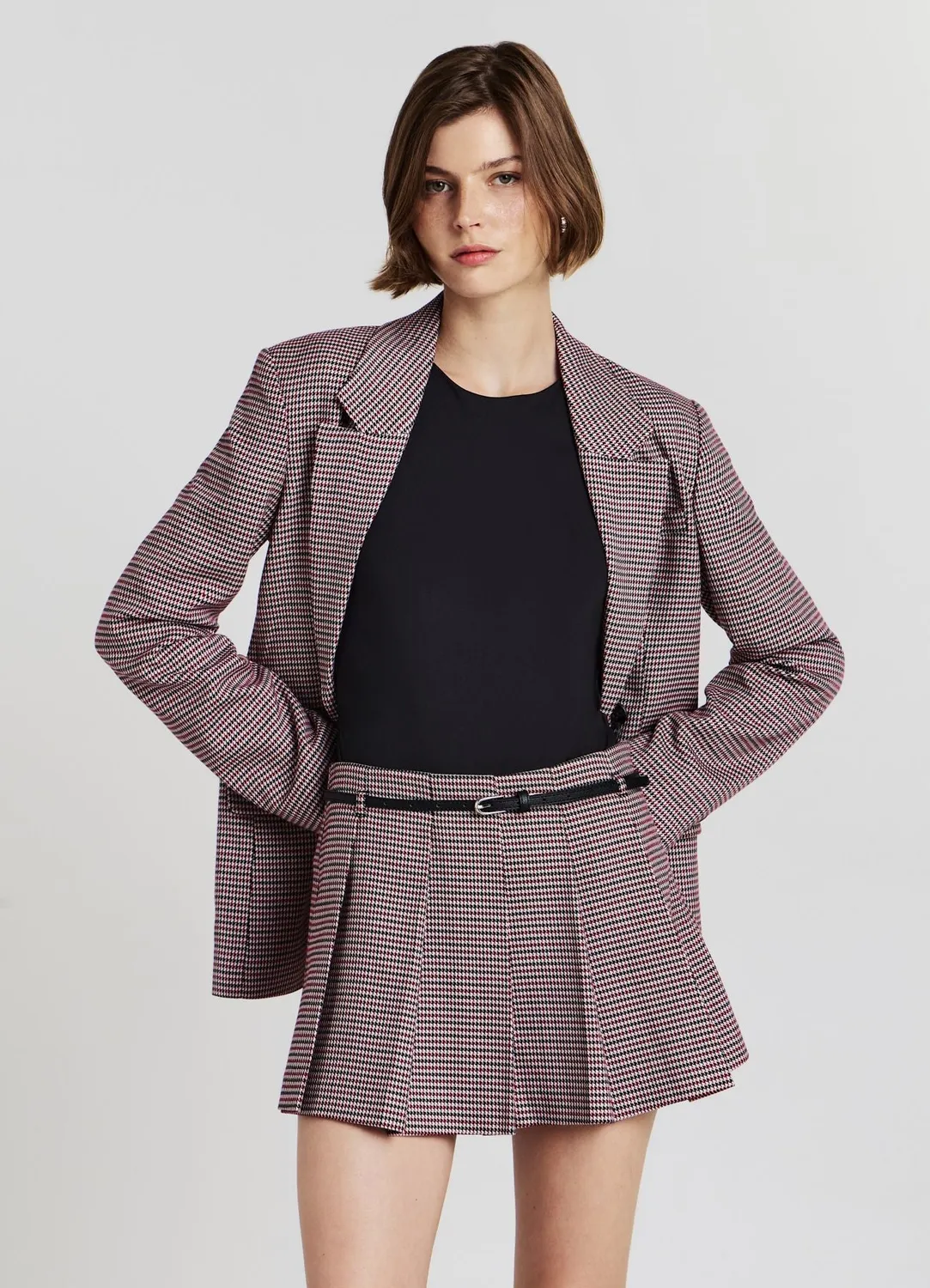 Calliope jupe-short plissée femme pied-de-poule ceinture