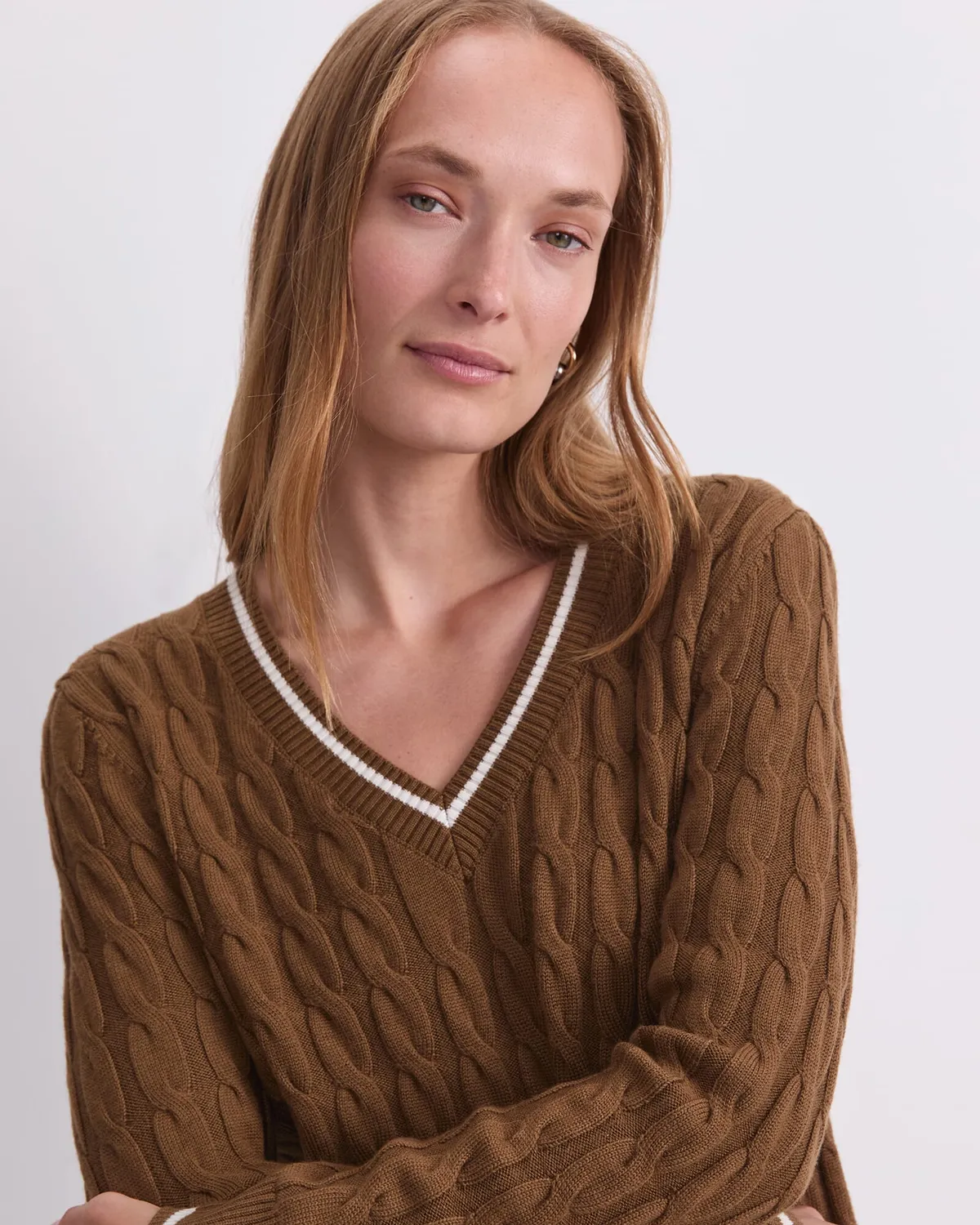 Sportscraft Merino Cable pull col V laine femme